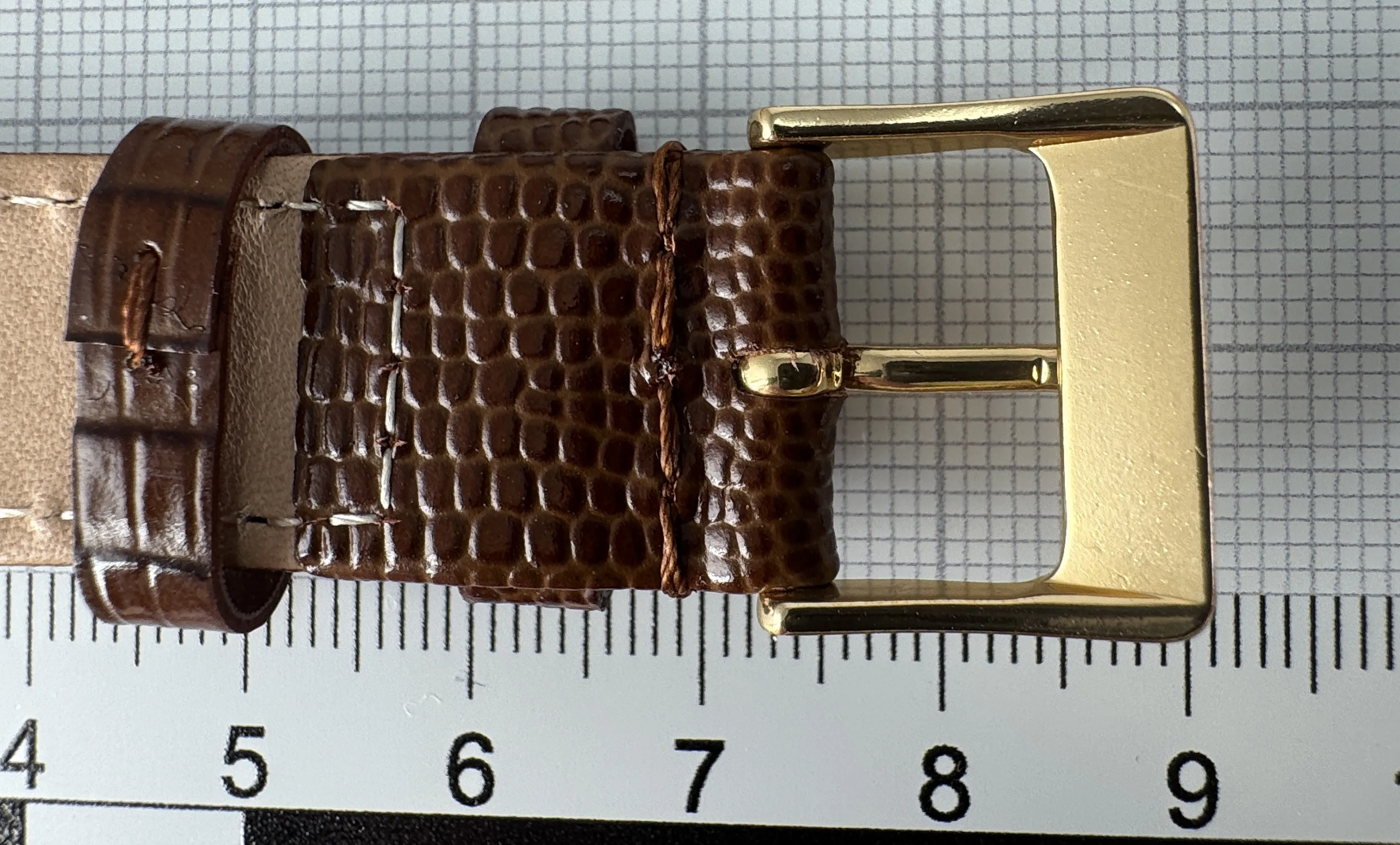 Uhrenarmband Leder 18mm braun - Kalbsleder mit Eidechsenstruktur - 16mm vergoldet