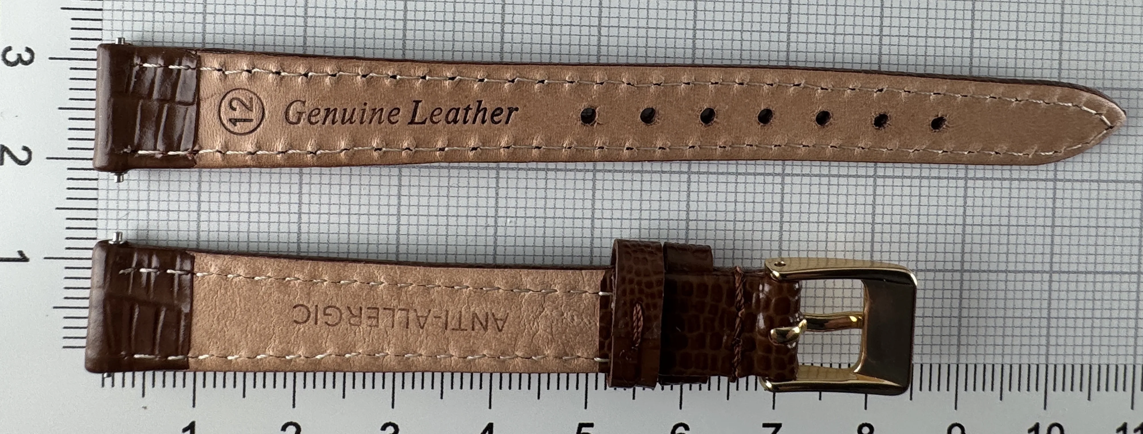 Uhrenarmband Leder 12mm braun gold Eidechsenstruktur Uhrenarmband Leder 12mm braun gold Eidechsenstruktur