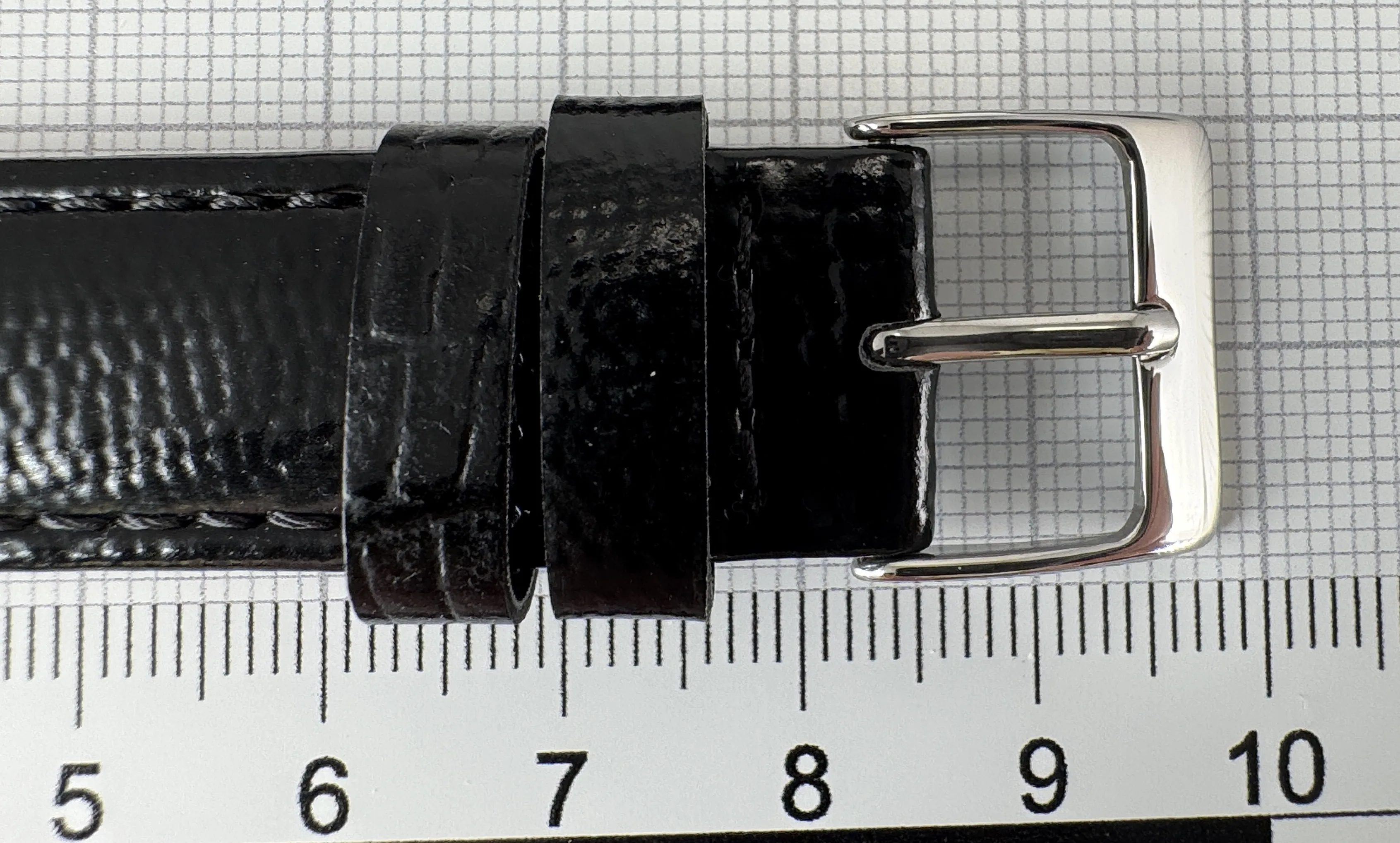 Uhrenarmband XL Leder 18mm schwarz - Kalbsleder mit Krokodilstruktur - 16mm Edelstahl
