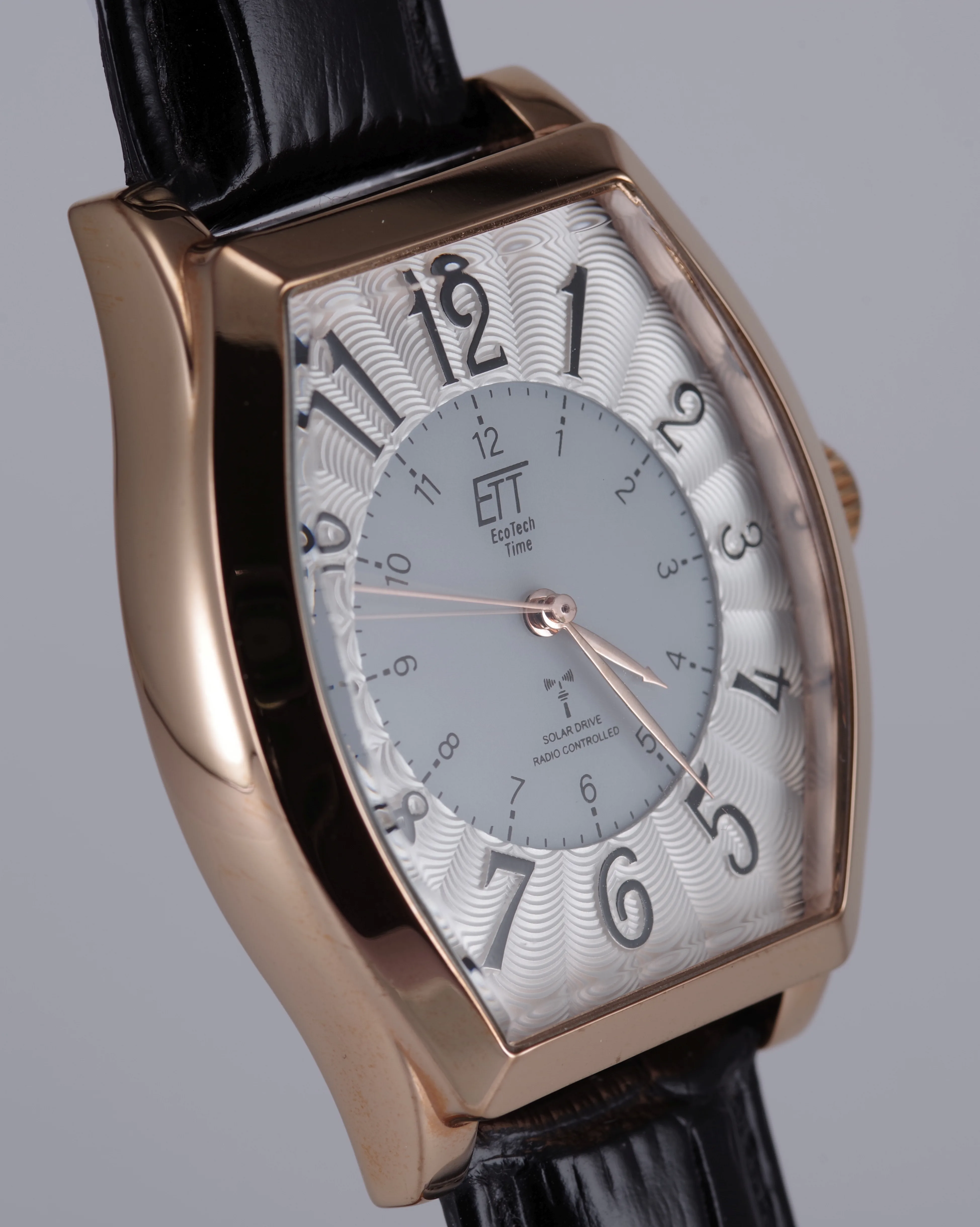 ETT Herren-Armbanduhr Funk Solar Quarz goldfarbenes Gehäuse schwarzes Armband ETT Herren-Armbanduhr Funk Solar Quarz goldfarbenes Gehäuse schwarzes Armband