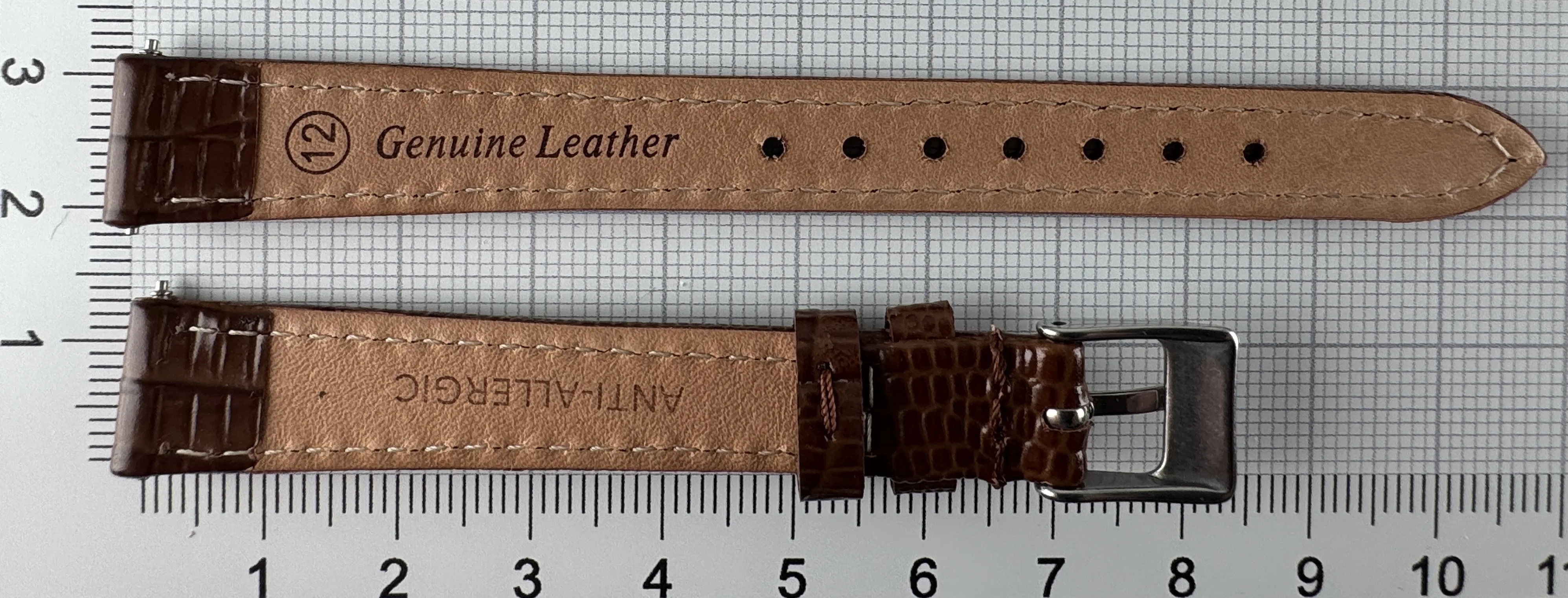 Uhrenarmband Leder 12mm braun silber Eidechsenstruktur