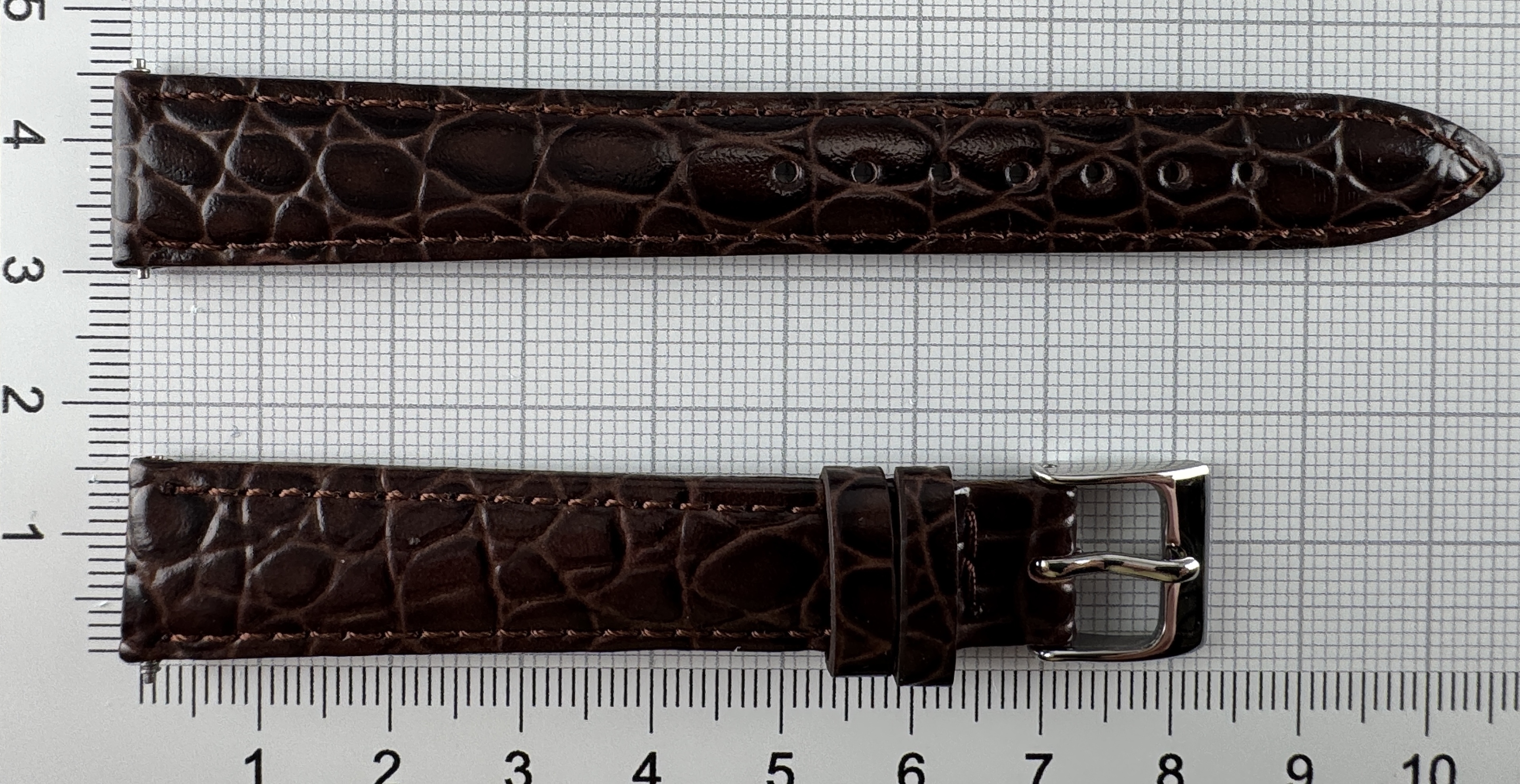 Uhrenarmband Leder 14mm braun - Kalbsleder mit Krokodilstruktur - 12mm Edelstahl