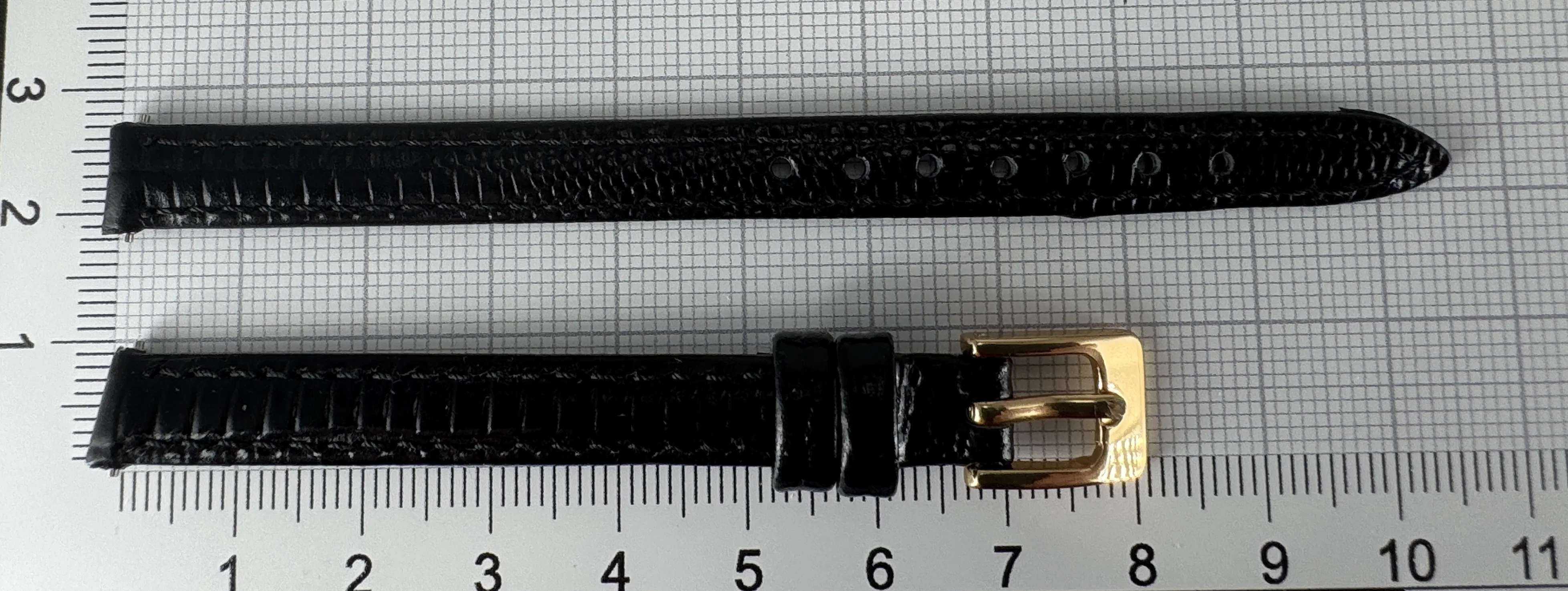Uhrenarmband Leder 8mm schwarz gold Eidechsenstruktur Uhrenarmband Leder 8mm schwarz gold Eidechsenstruktur