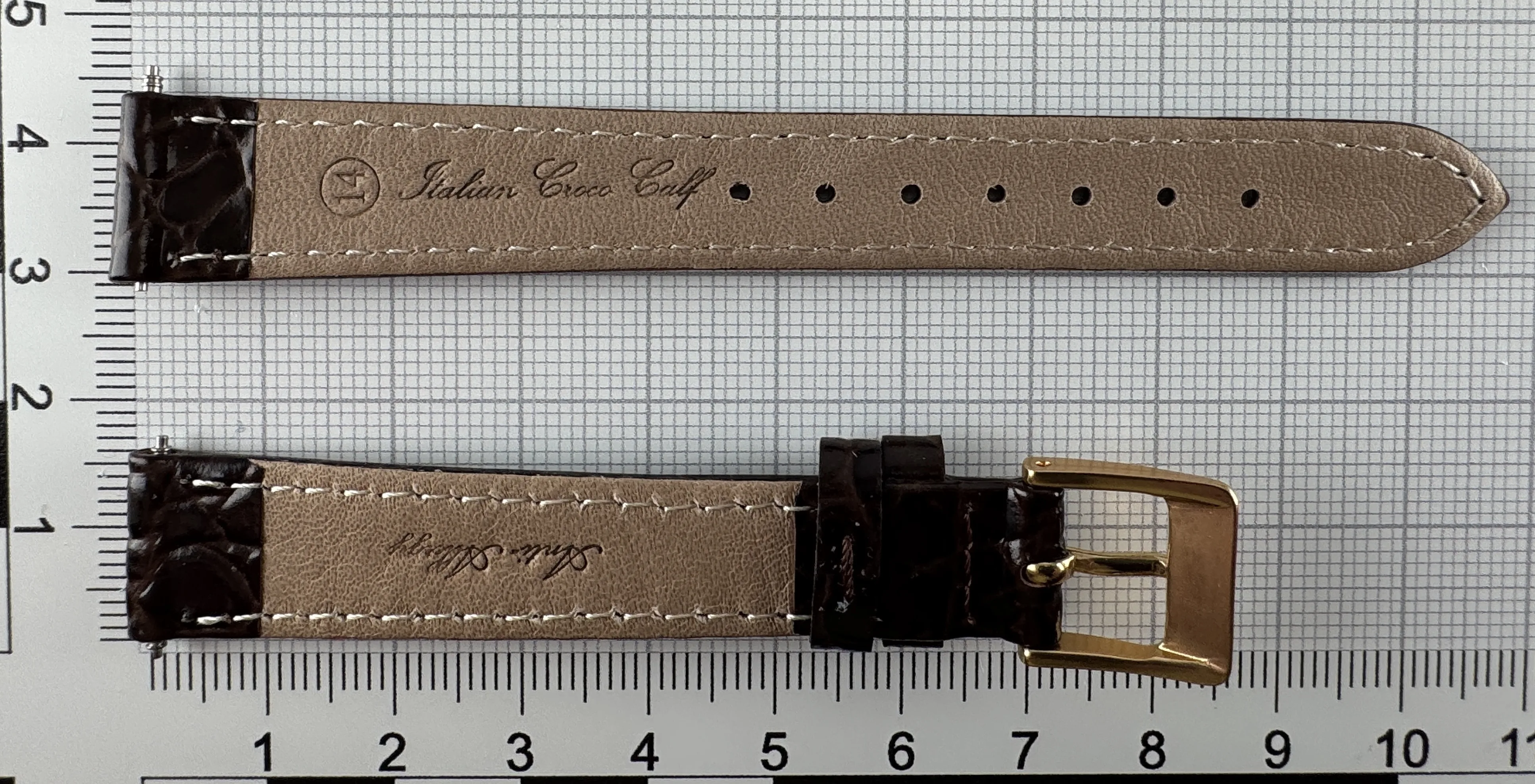Uhrenarmband Leder 14mm braun - Kalbsleder mit Krokodilstruktur - 12mm vergoldet