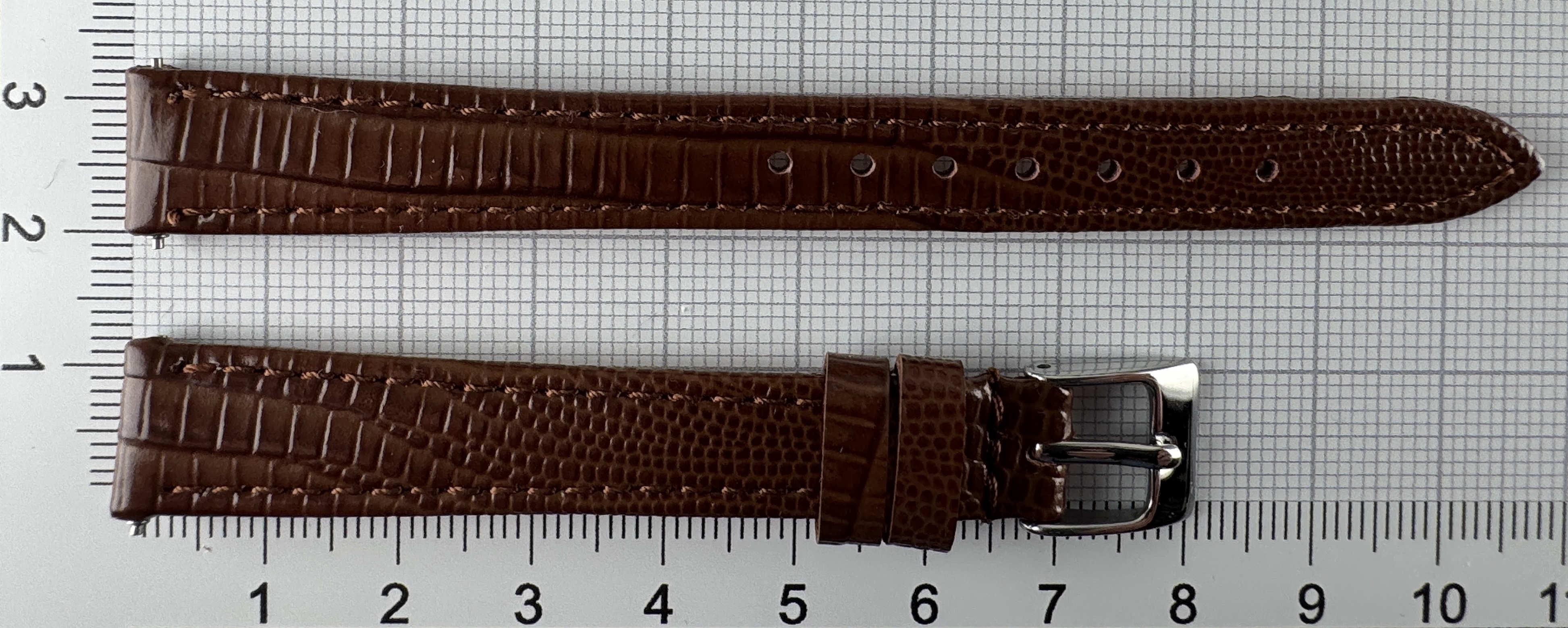 Uhrenarmband Leder 12mm Braun mit Eidechsenstruktur - Kalbsleder 10mm Silber