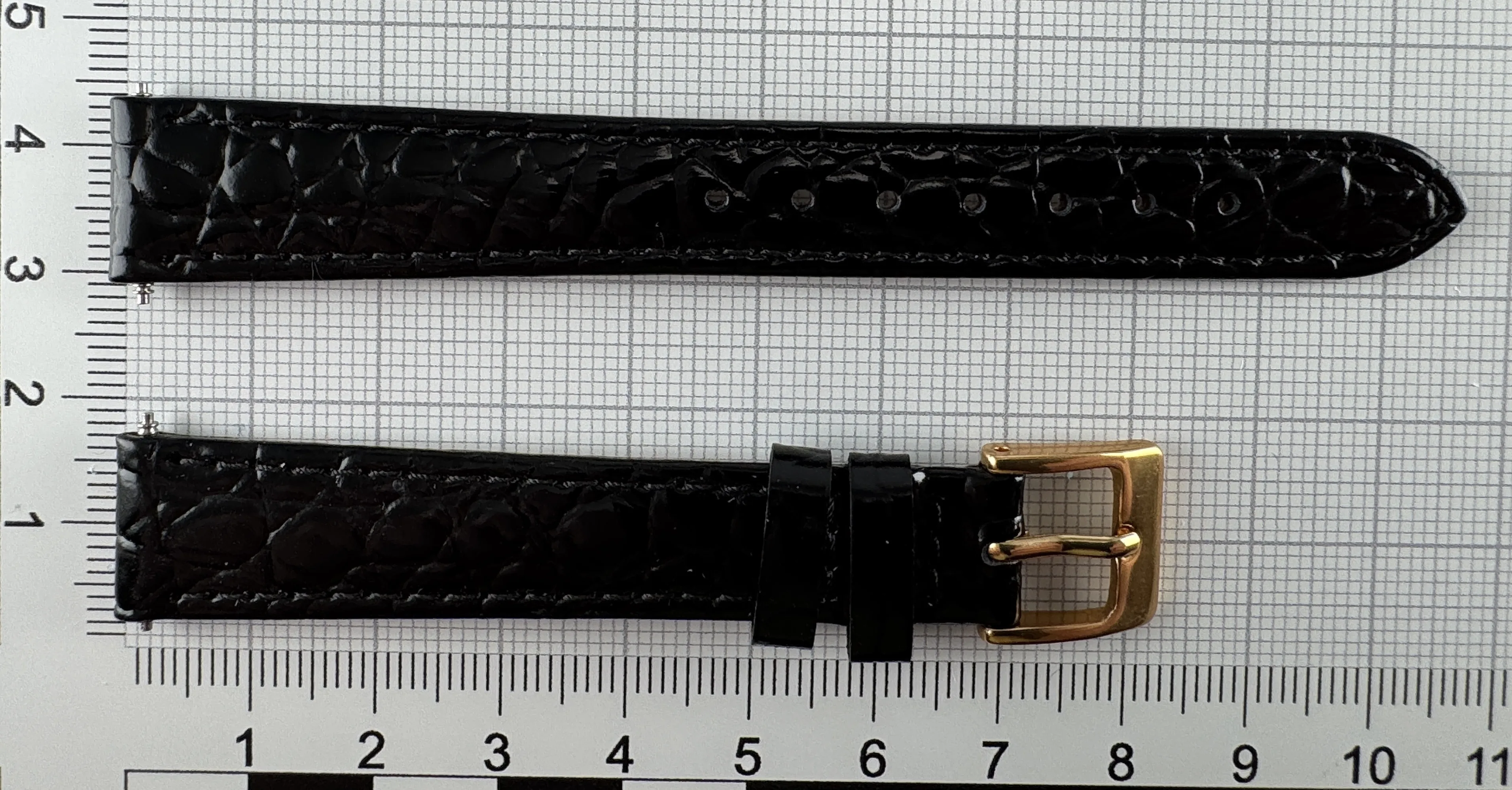 Uhrenarmband Leder 14mm schwarz - Kalbsleder mit Krokodilstruktur - 12mm vergoldet