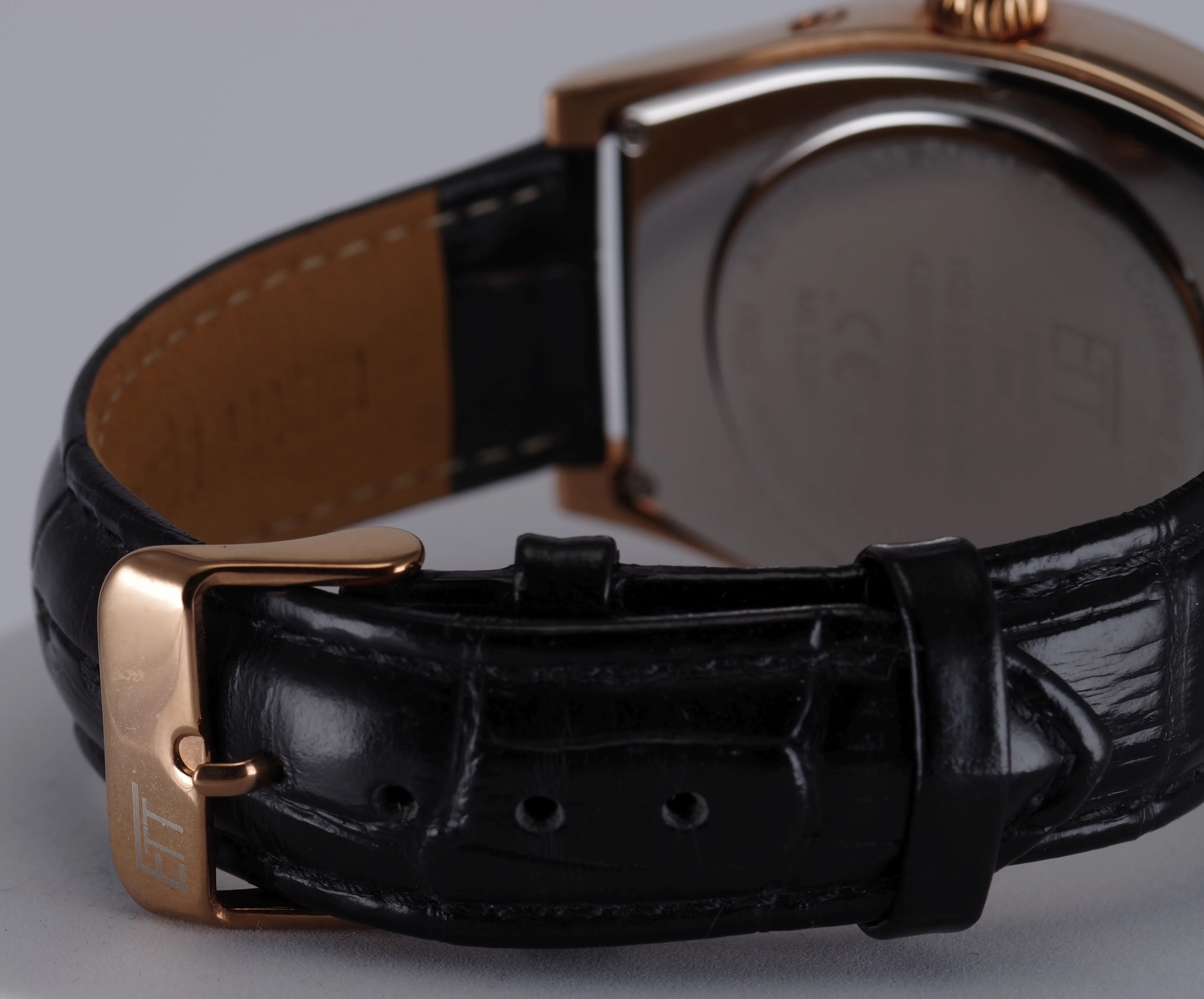 ETT Herren-Armbanduhr Funk Solar Quarz goldfarbenes Gehäuse schwarzes Armband