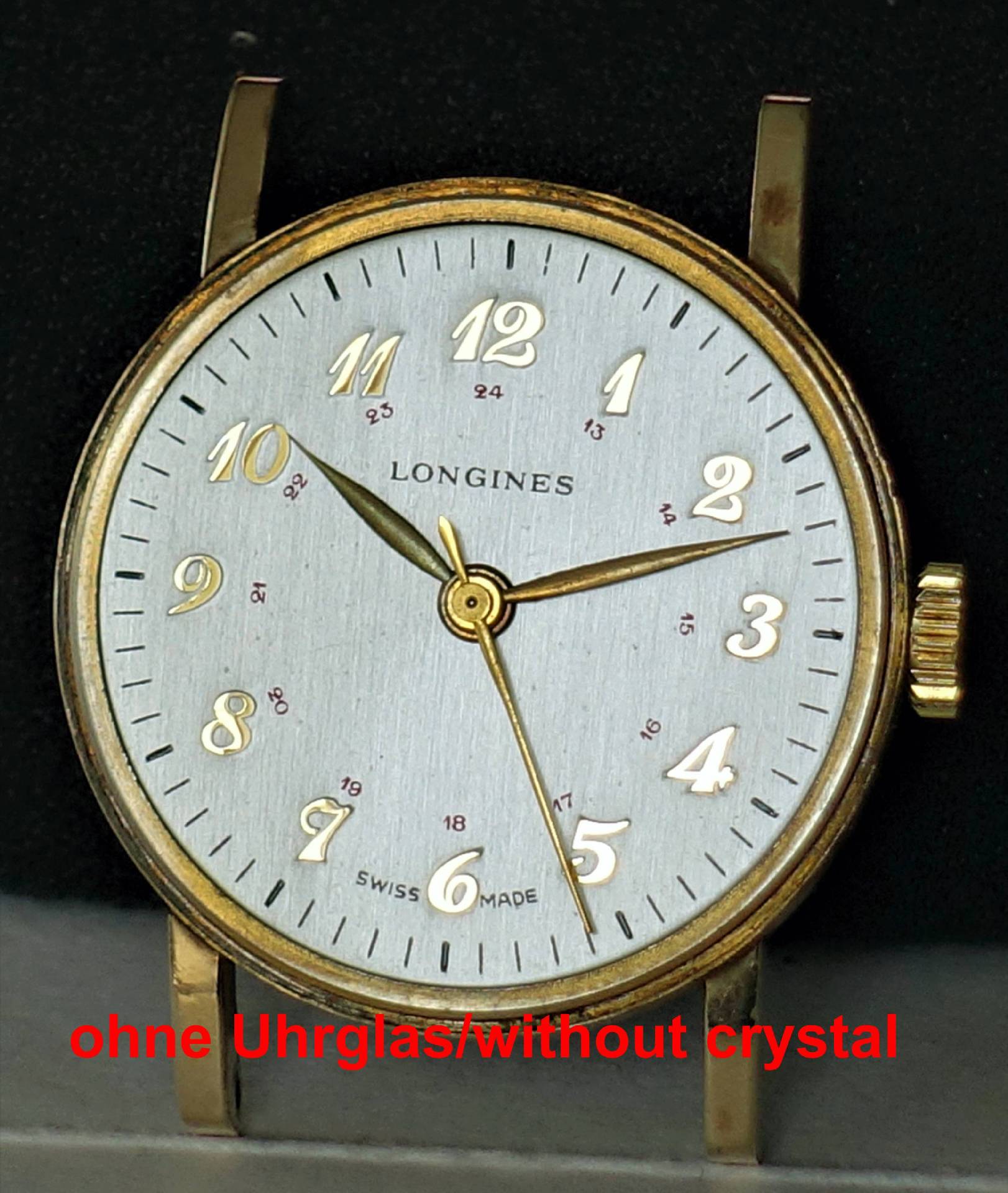 Rustikale Longines Armbanduhr, ohne Uhrglas, mit eleganten Ziffern