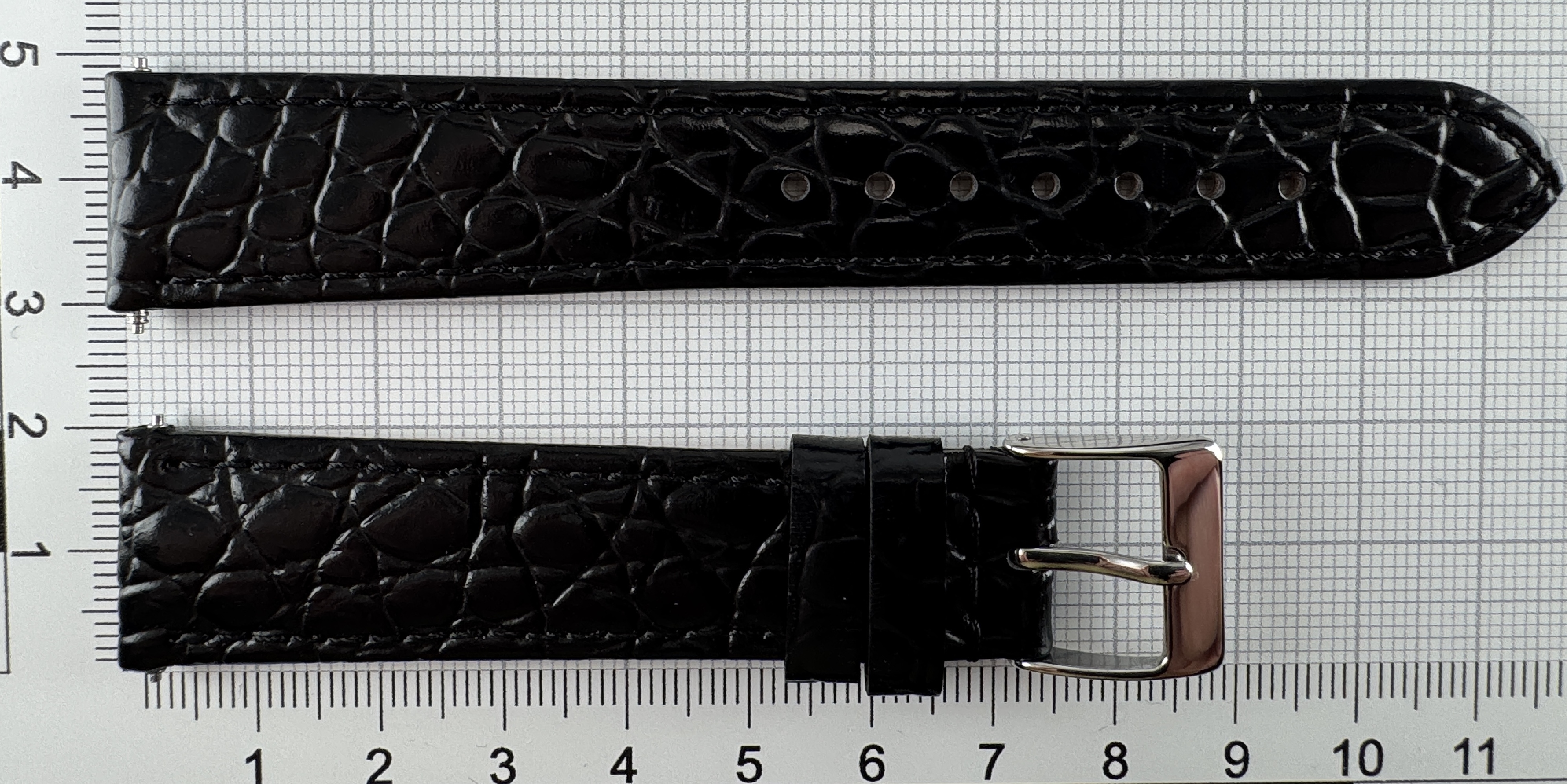 Uhrenarmband Leder 18mm schwarz - Kalbsleder mit Krokodilstruktur - 16mm Edelstahl