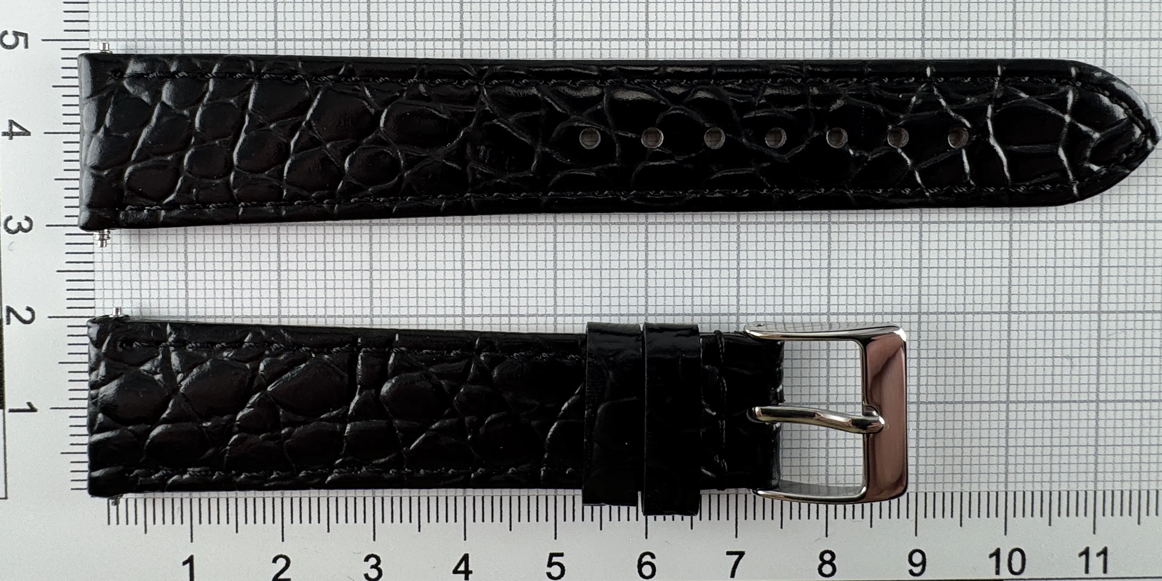 Uhrenarmband Leder 18mm schwarz - Kalbsleder mit Krokodilstruktur - 16mm Edelstahl