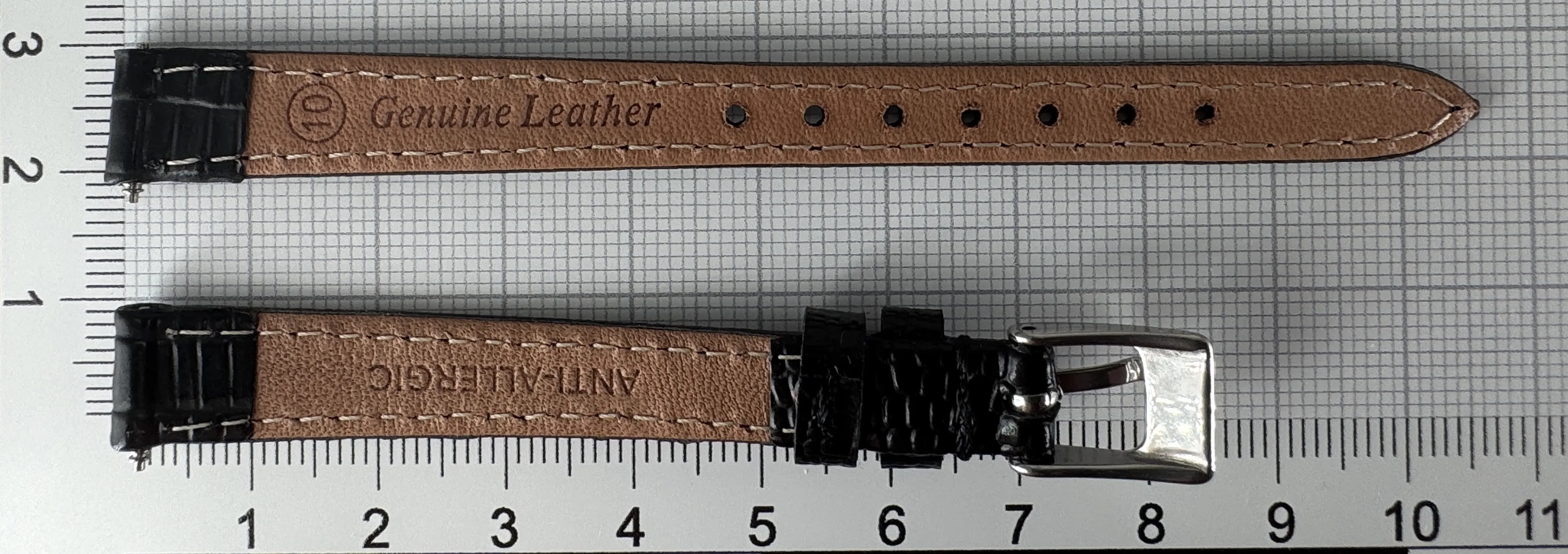 Uhrenarmband Leder 10mm schwarz silber Eidechsenstruktur