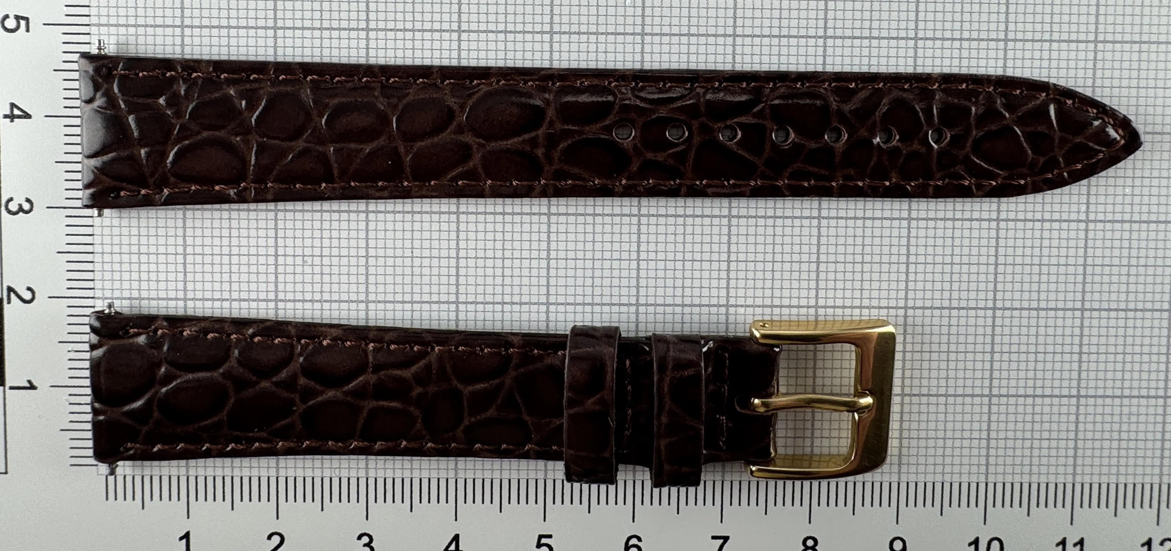 Uhrenarmband Leder 16mm braun - Kalbsleder mit Krokodilstruktur - 14mm vergoldet