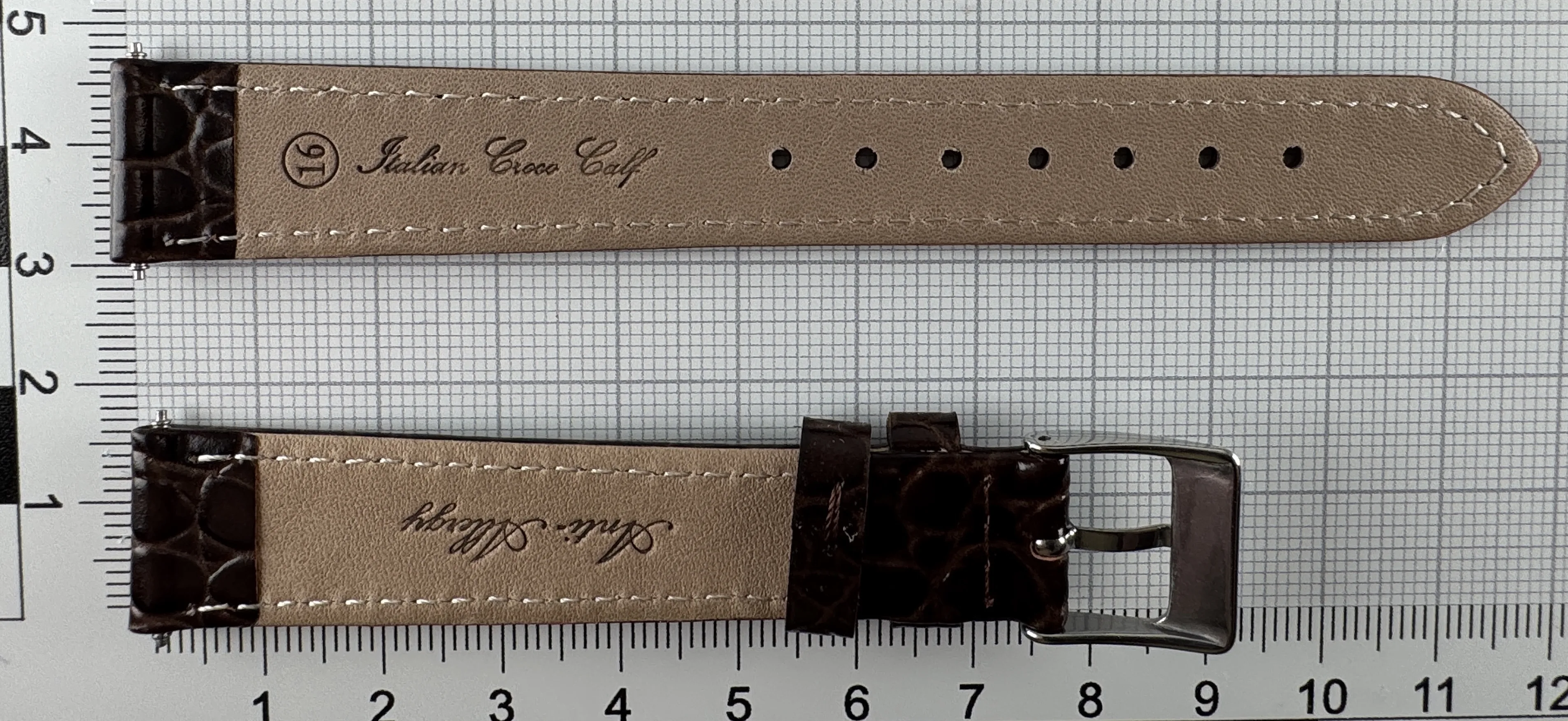 Uhrenarmband Leder 16mm braun - Kalbsleder mit Krokodilstruktur - 14mm Edelstahl