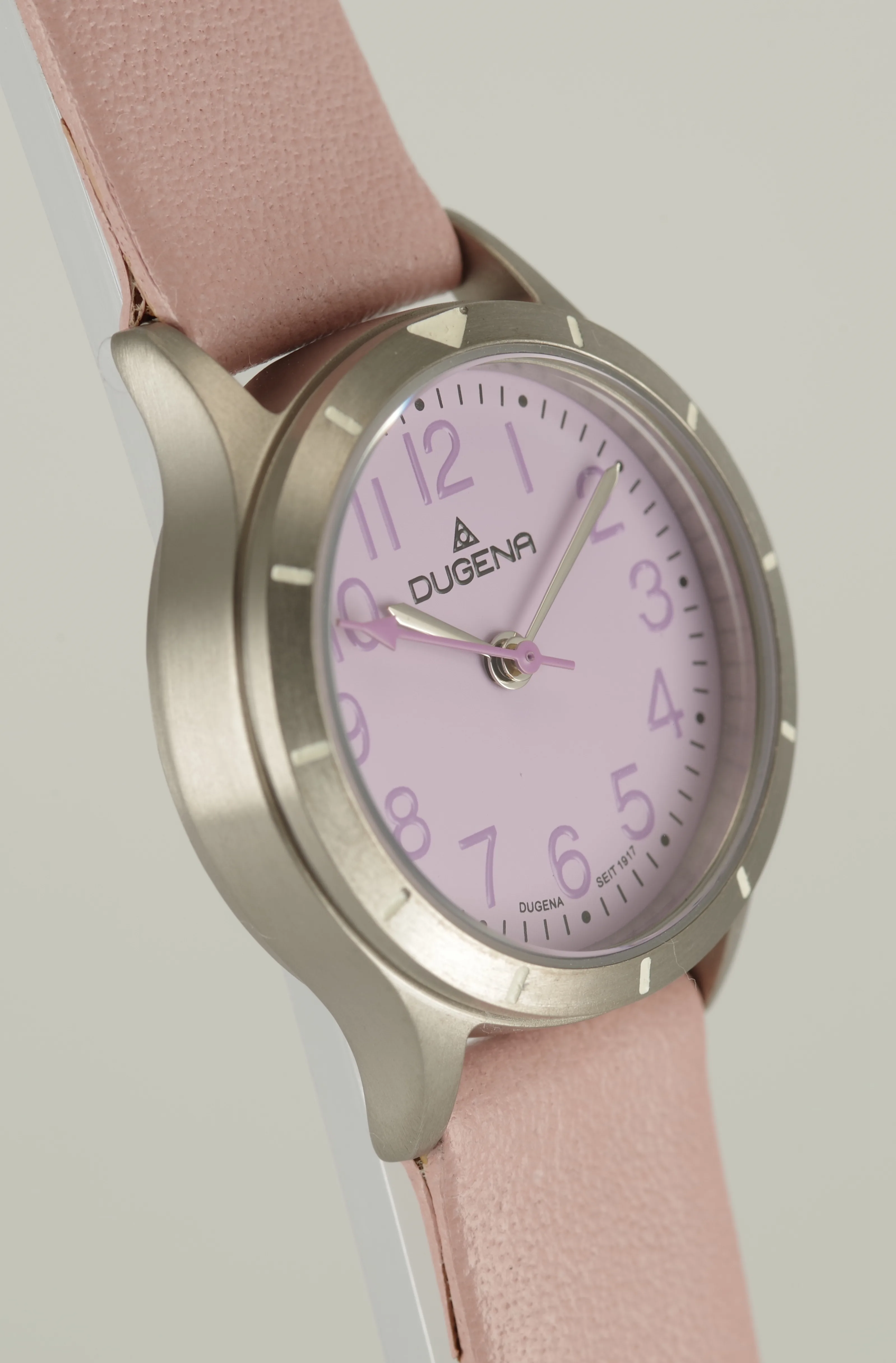 Feminine Dugena Armbanduhr Quartz Titan Mineralglas Kalbsleder Lila Rosa