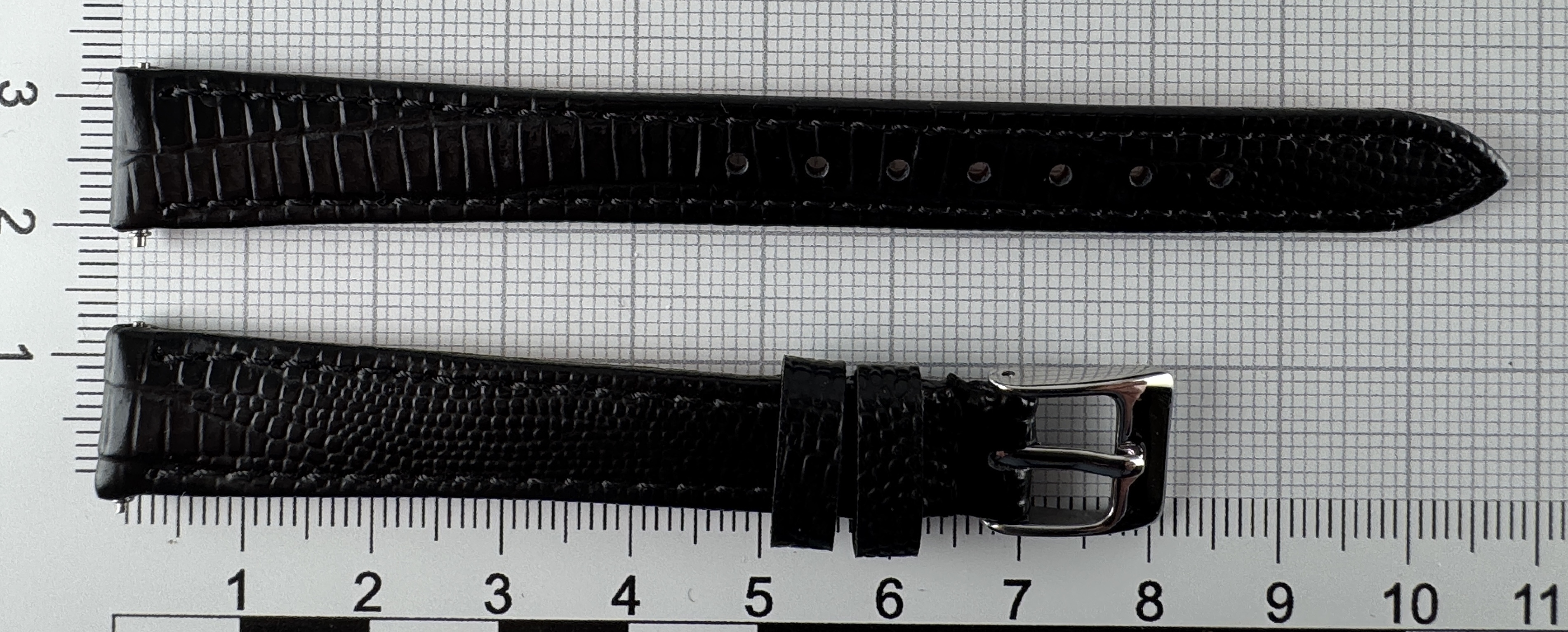 Uhrenarmband 12mm Schwarz Silber Kalbsleder Eidechse antiallergisch