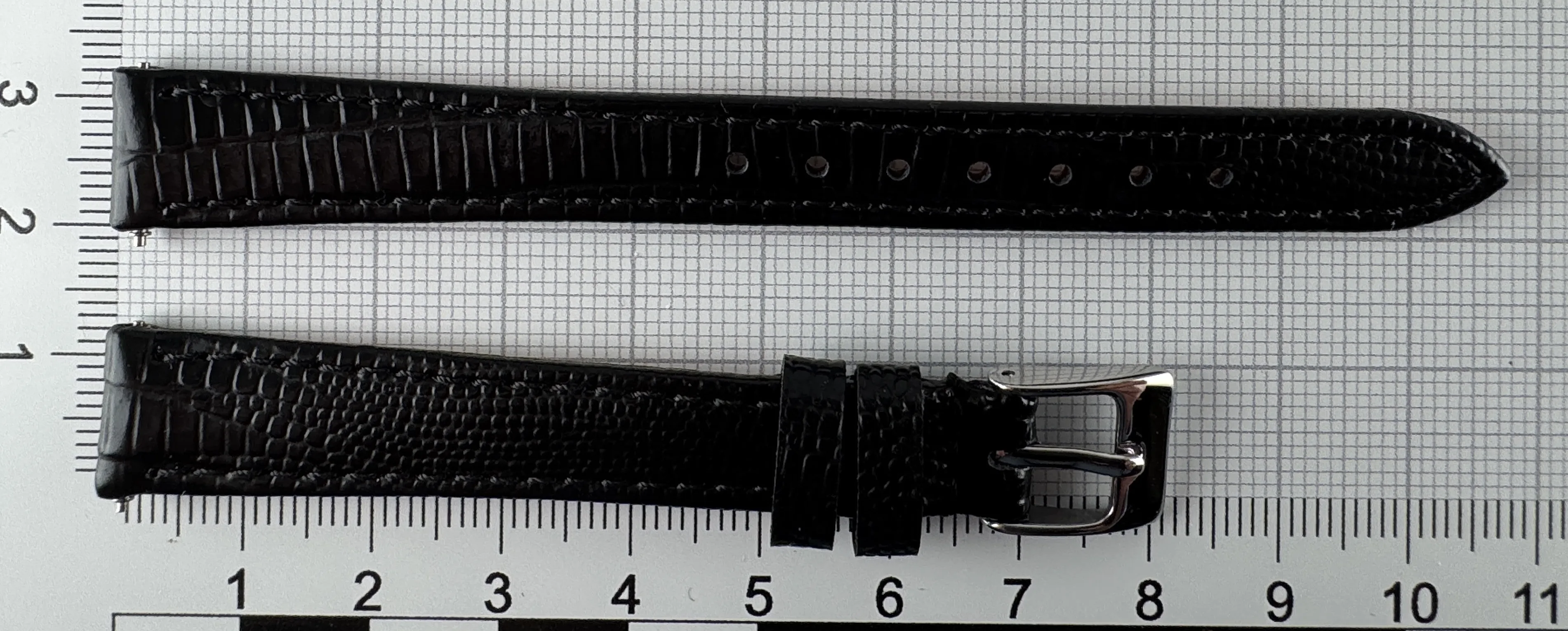 Uhrenarmband Leder 12mm schwarz silber Eidechsenstruktur Uhrenarmband Leder 12mm schwarz silber Eidechsenstruktur