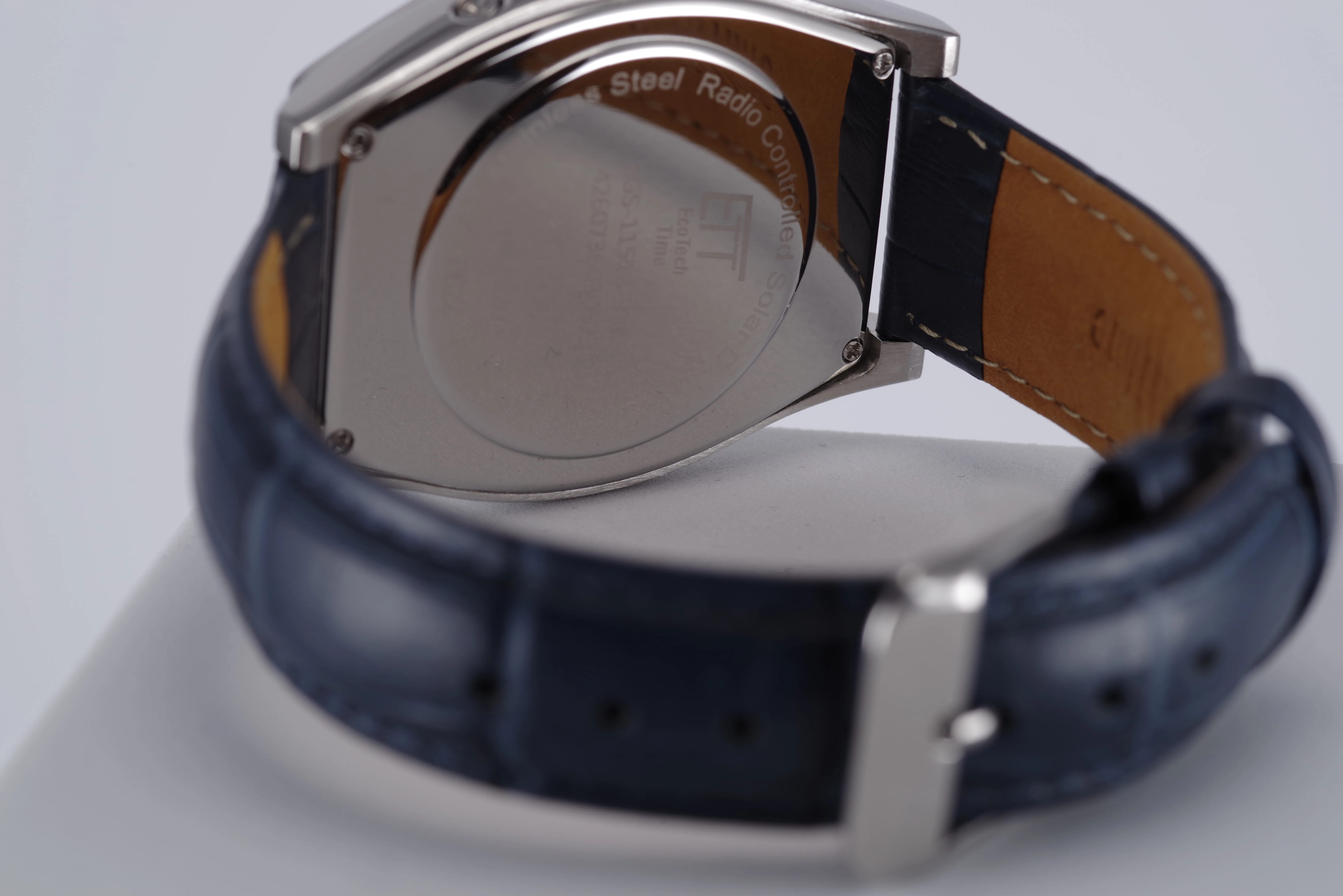 ETT Herren-Armbanduhr Funk Solar Quarz blaues Ziffernblatt silberfarbenes Gehäuse blaues Armband
