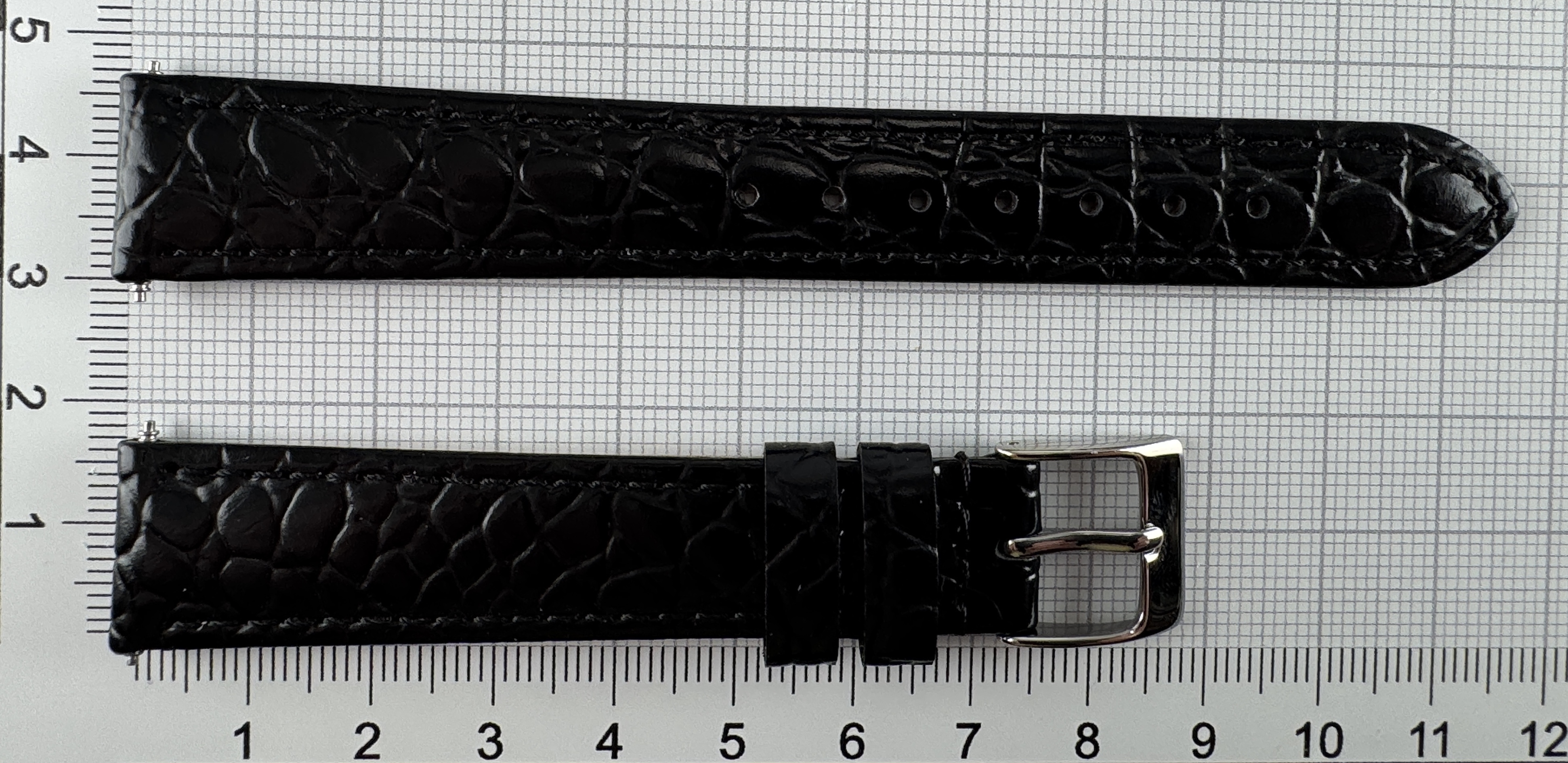 Uhrenarmband Leder 16mm schwarz - Kalbsleder mit Krokodilstruktur - 14mm Edelstahl