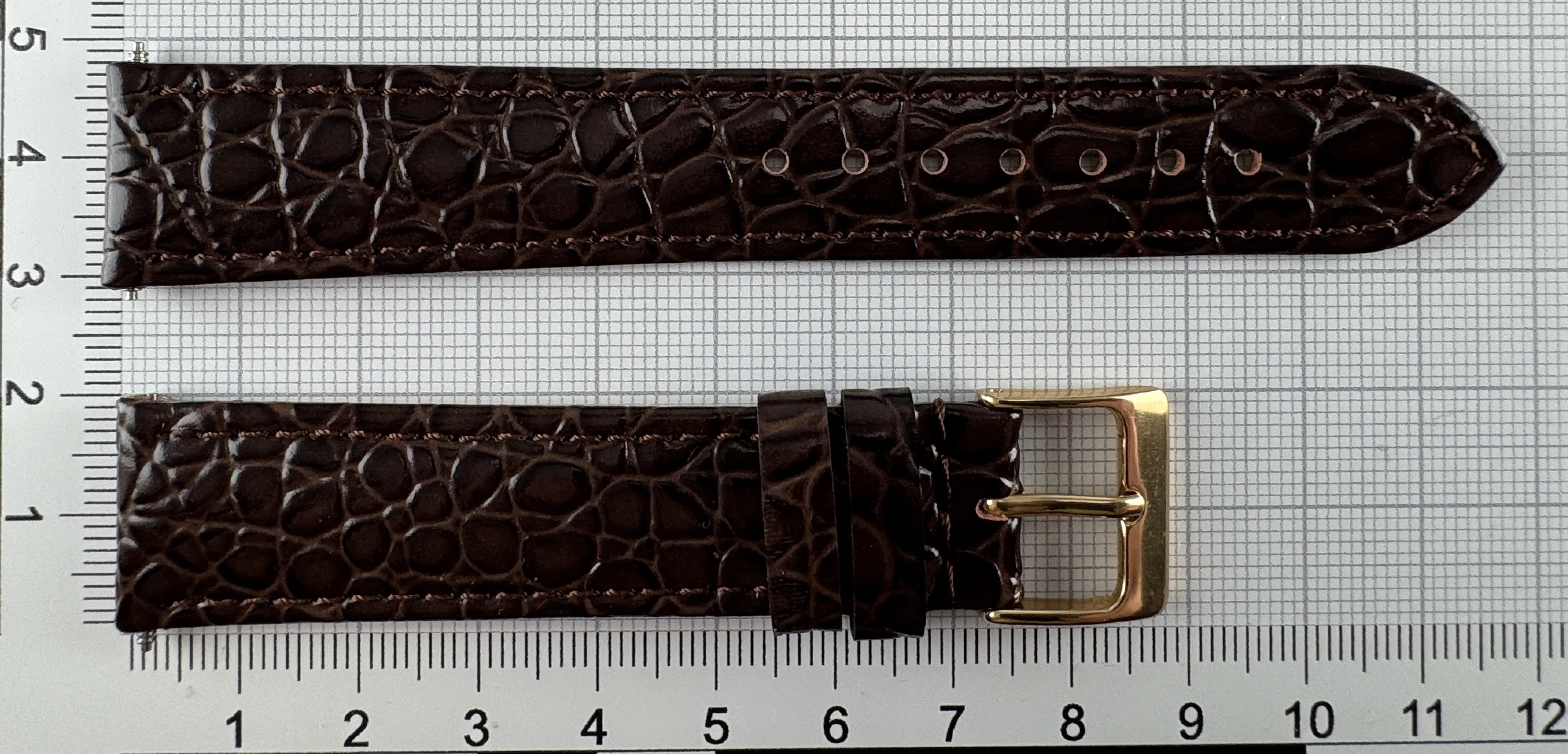 Uhrenarmband Leder 18mm braun - Kalbsleder mit Krokodilstruktur - 16mm vergoldet