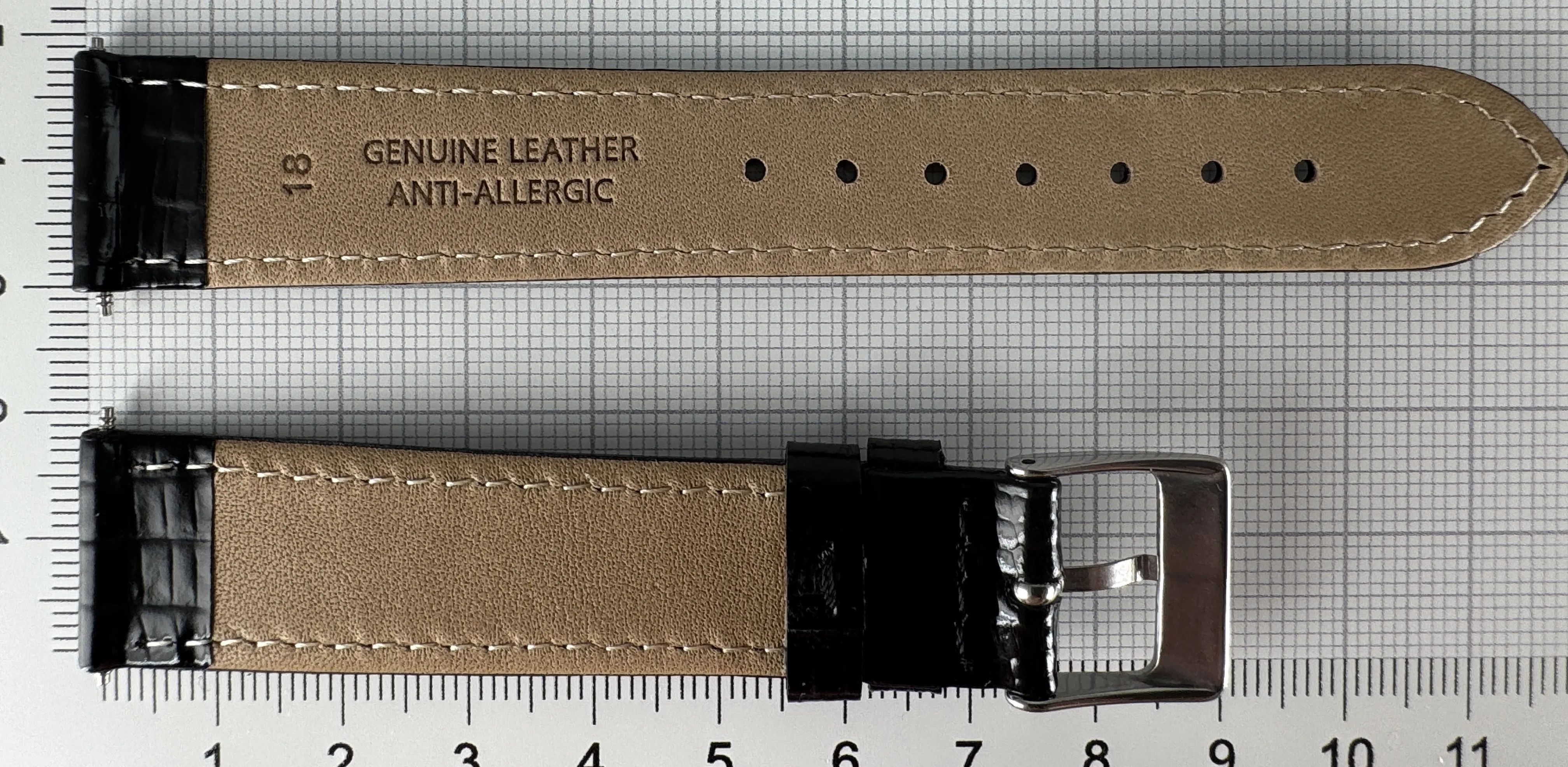 Uhrenarmband Leder 18mm schwarz - Kalbsleder mit Eidechsenstruktur - 16mm Edelstahl Uhrenarmband Leder 18mm schwarz - Kalbsleder mit Eidechsenstruktur - 16mm Edelstahl