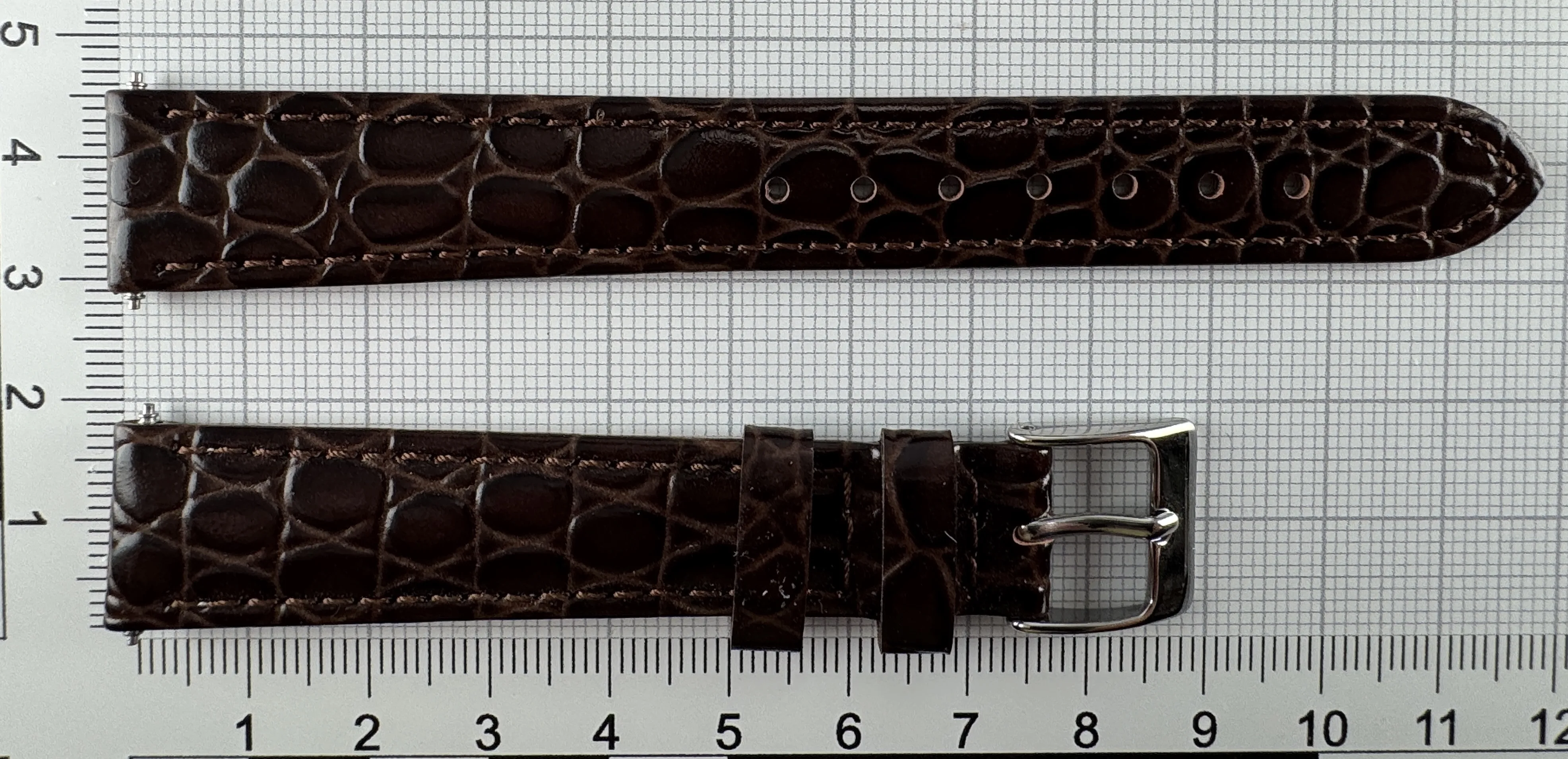 Uhrenarmband Leder 16mm braun - Kalbsleder mit Krokodilstruktur - 14mm Edelstahl