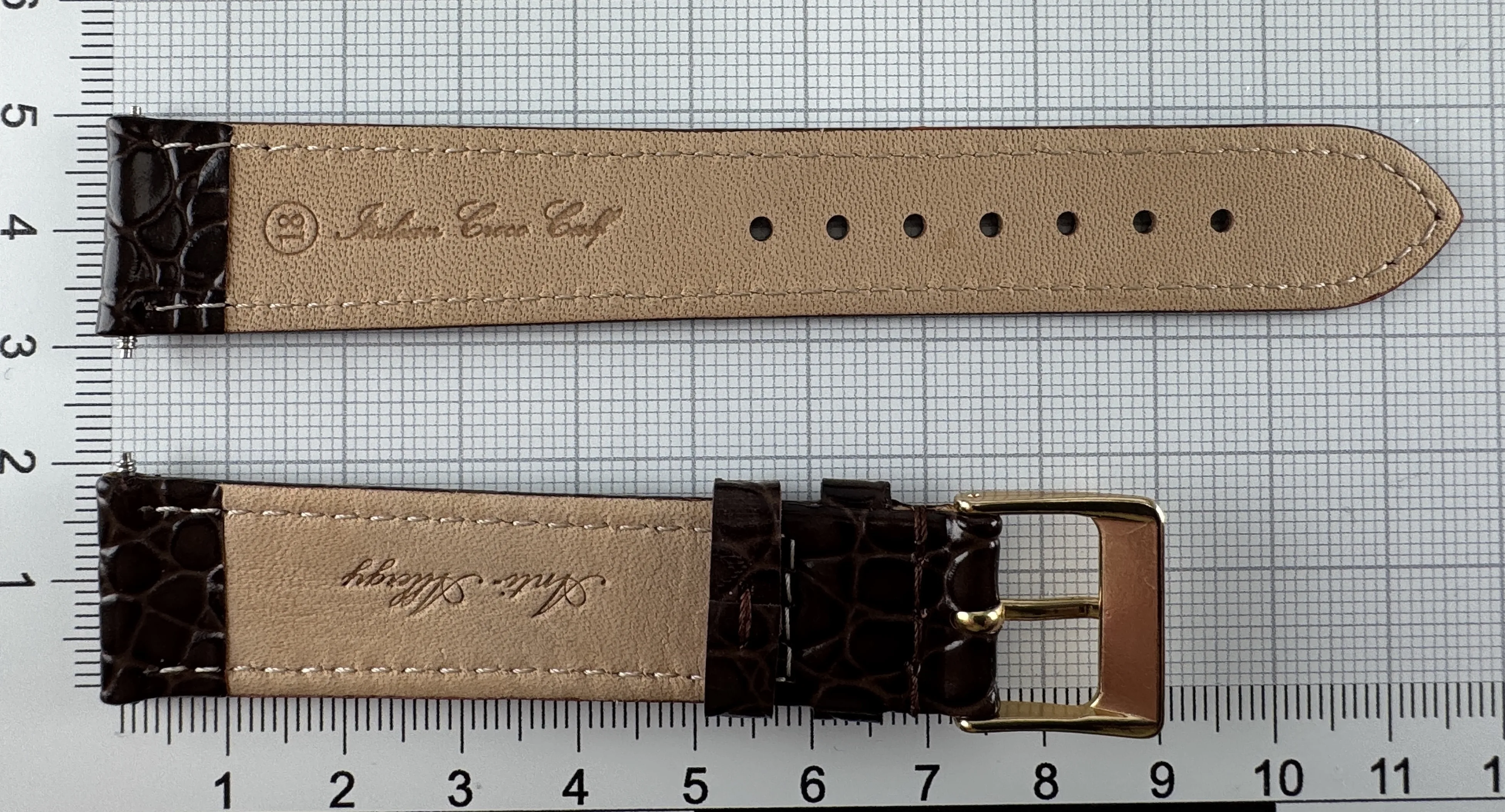 Uhrenarmband Leder 18mm braun - Kalbsleder mit Krokodilstruktur - 16mm vergoldet Uhrenarmband Leder 18mm braun - Kalbsleder mit Krokodilstruktur - 16mm vergoldet
