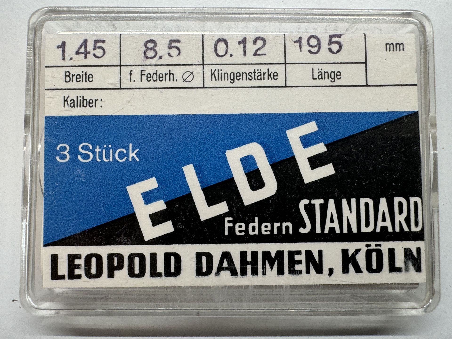 Verpackung mit drei Uhrfedern der Marke ELDE für Uhrenreparatur.
