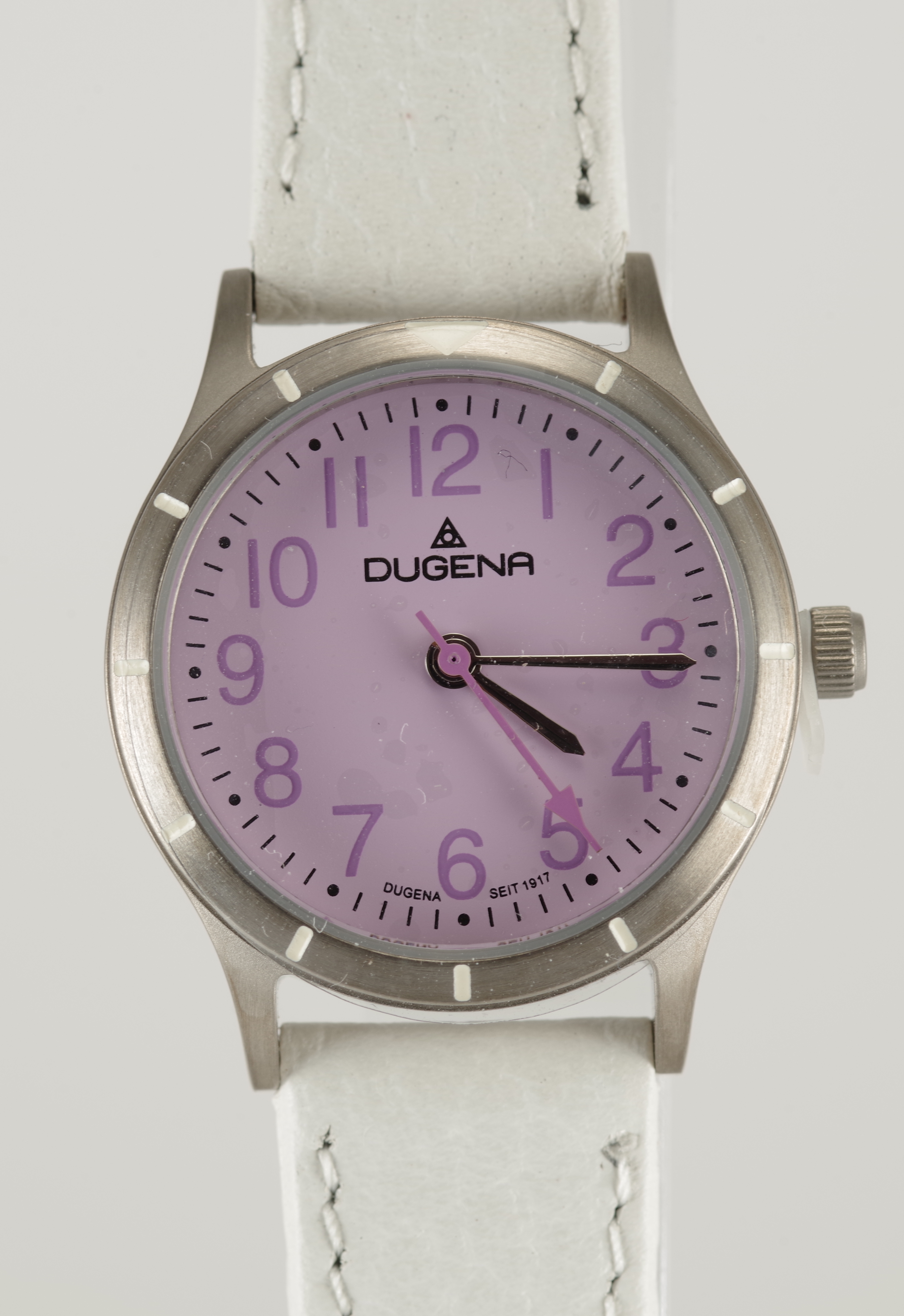 Dugena Damen Armbanduhr Quartz Titan Mineralglas Lila Weiss