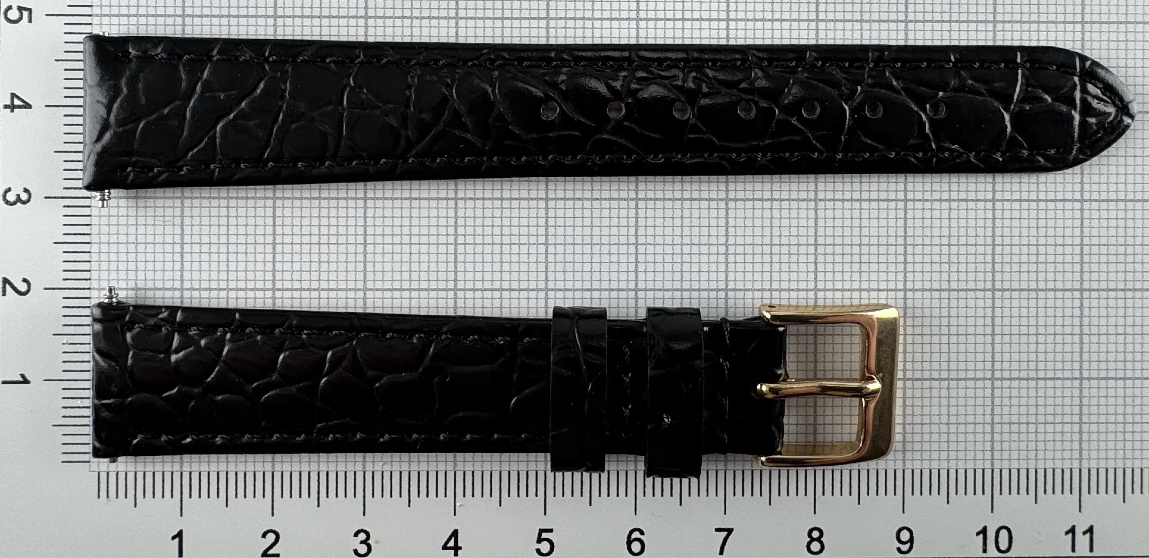 Uhrenarmband Leder 16mm schwarz - Kalbsleder mit Krokodilstruktur - 14mm vergoldet Uhrenarmband Leder 16mm schwarz - Kalbsleder mit Krokodilstruktur - 14mm vergoldet