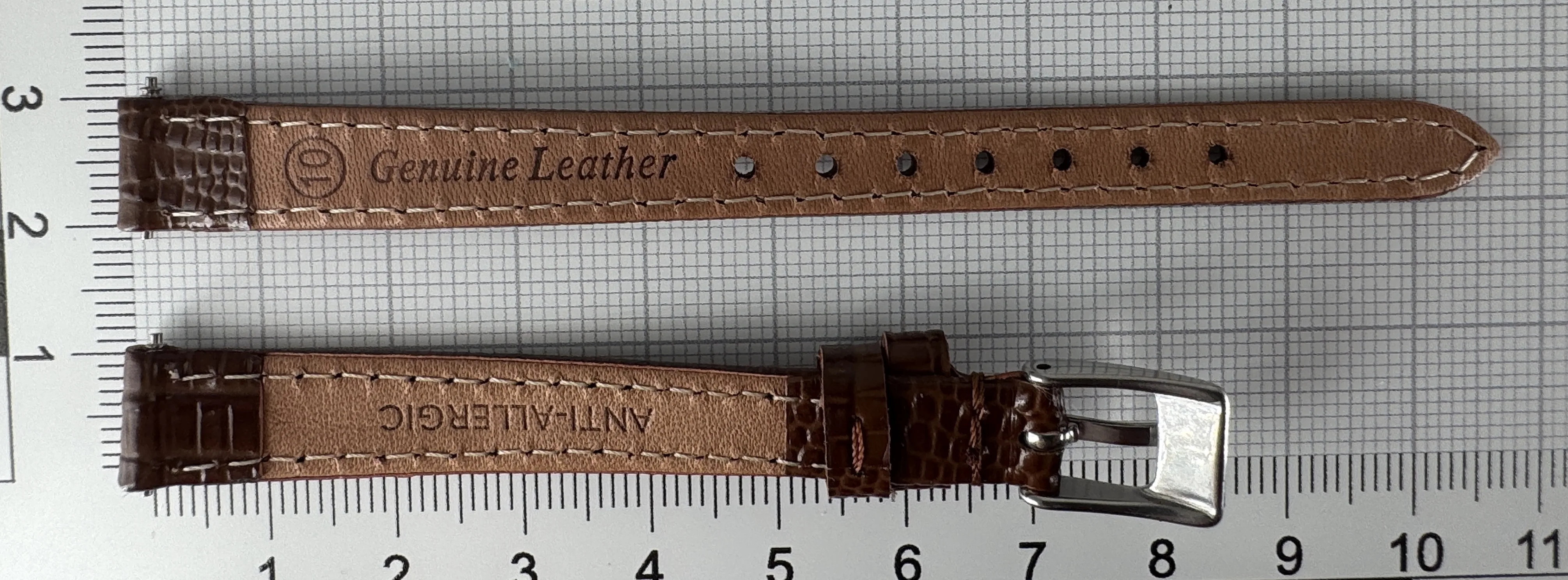 Uhrenarmband Leder 10mm braun silber Eidechsenstruktur Uhrenarmband Leder 10mm braun silber Eidechsenstruktur