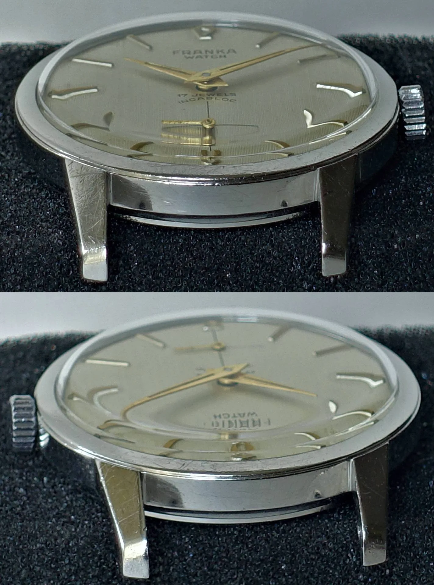 Franka Armbanduhr silberfarben Silberfarbene Armbanduhr mit hellem Zifferblatt und goldfarbenen Zeigern.