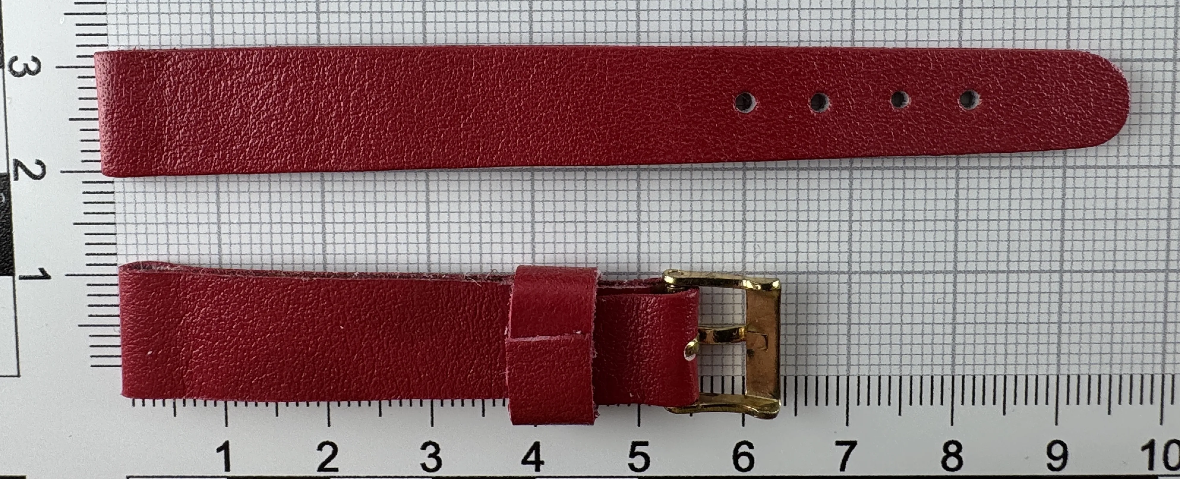 Uhrenarmband 12mm rot - Kunstleder & 10mm goldfarben Uhrenarmband 12mm rot - Kunstleder & 10mm goldfarben