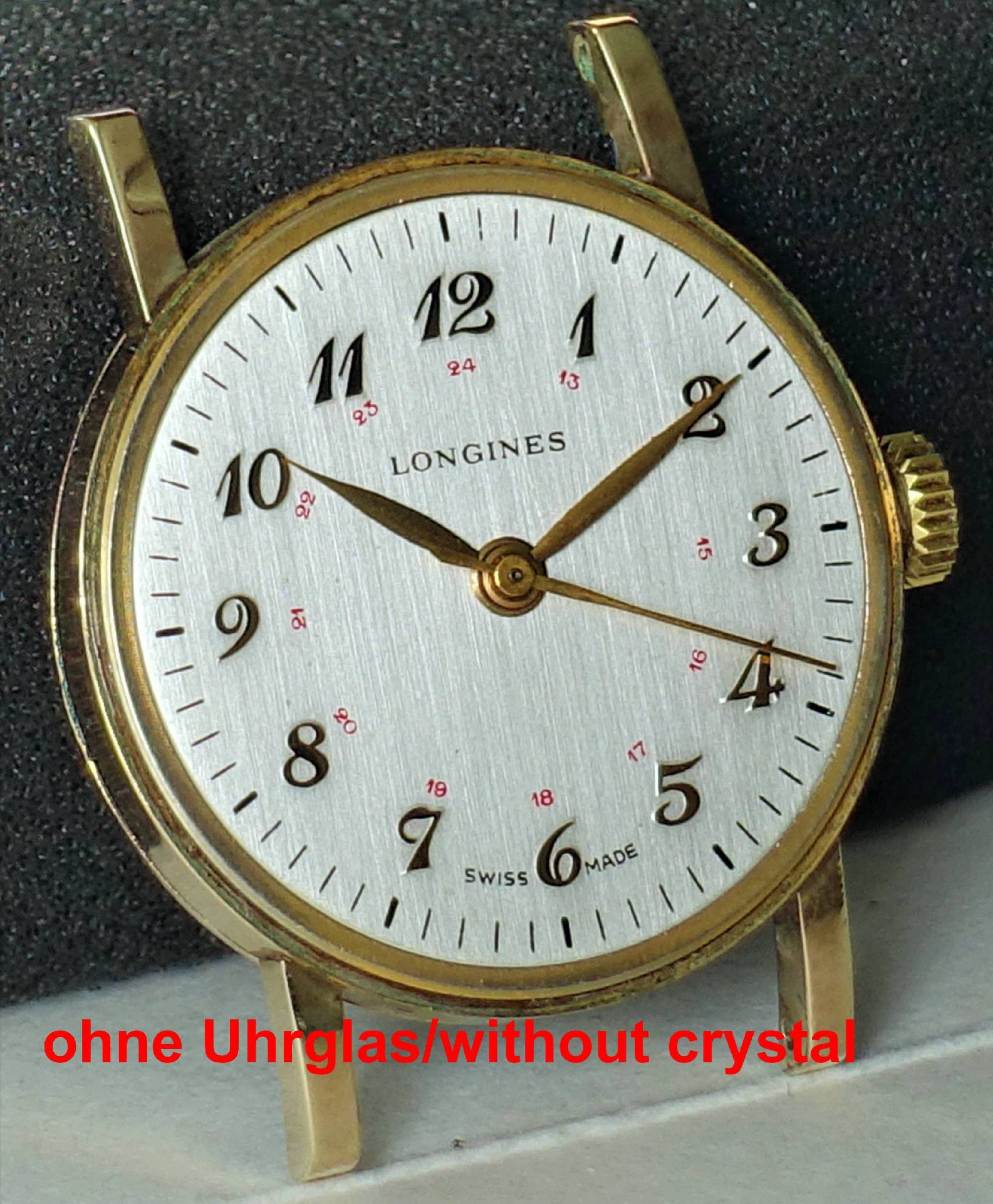 Longines Armbanduhr mit silbernem Ziffernblatt, ohne Uhrglas, aus der Schweiz