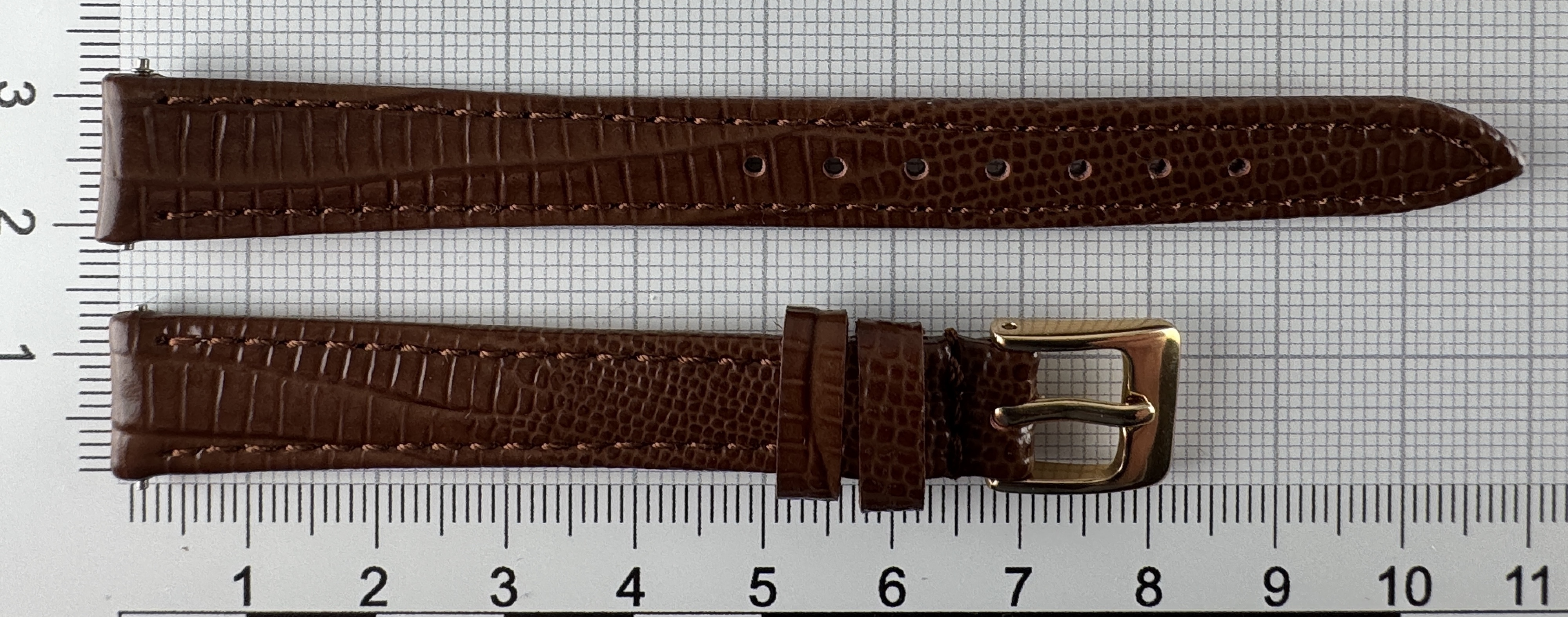 Uhrenarmband Leder 12mm Braun mit Eidechsenstruktur - Kalbsleder 10mm vergoldet