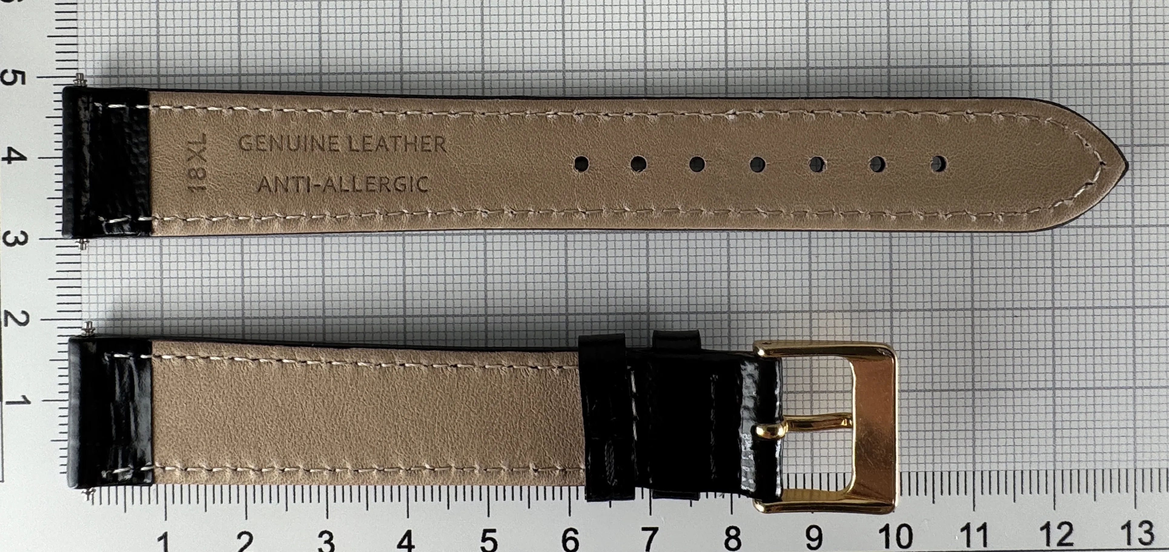 Uhrenarmband XL Leder 18mm schwarz - Kalbsleder mit Krokodilstruktur - 16mm vergoldet