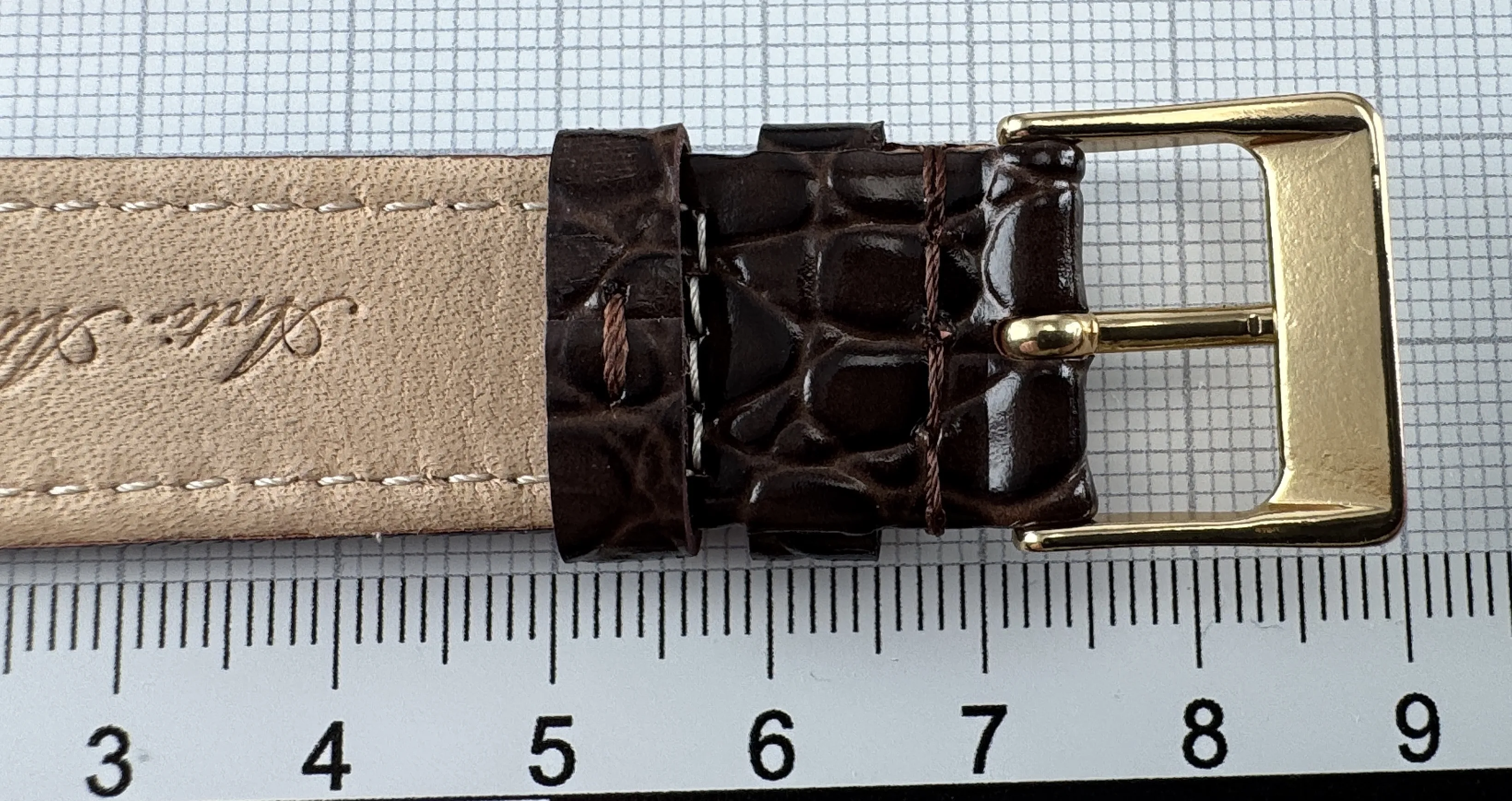 Uhrenarmband Leder 18mm braun - Kalbsleder mit Krokodilstruktur - 16mm vergoldet