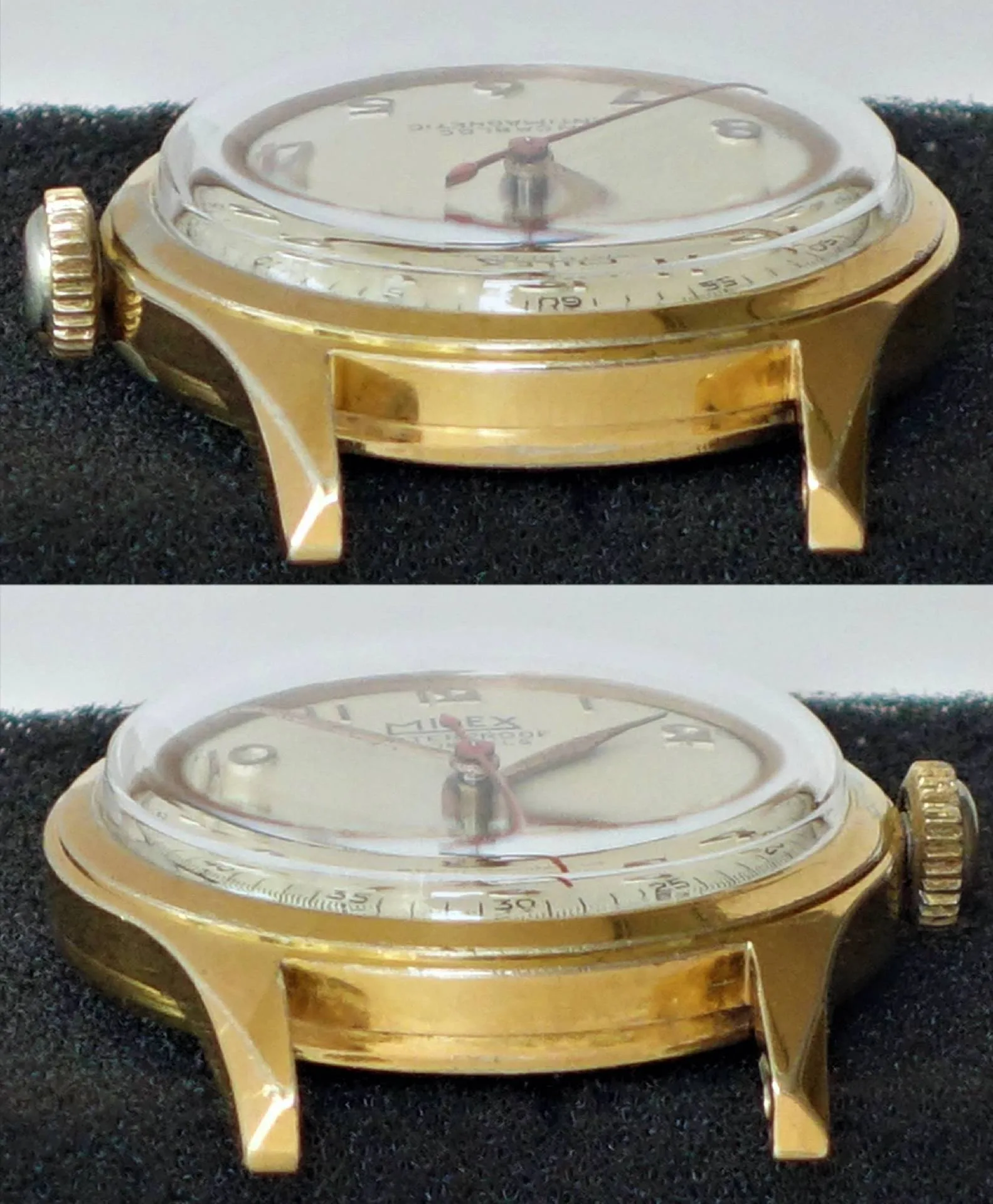 Timex Armbanduhr goldfarben Goldfarbene Timex Armbanduhr mit beigem Zifferblatt und Acrylglas.