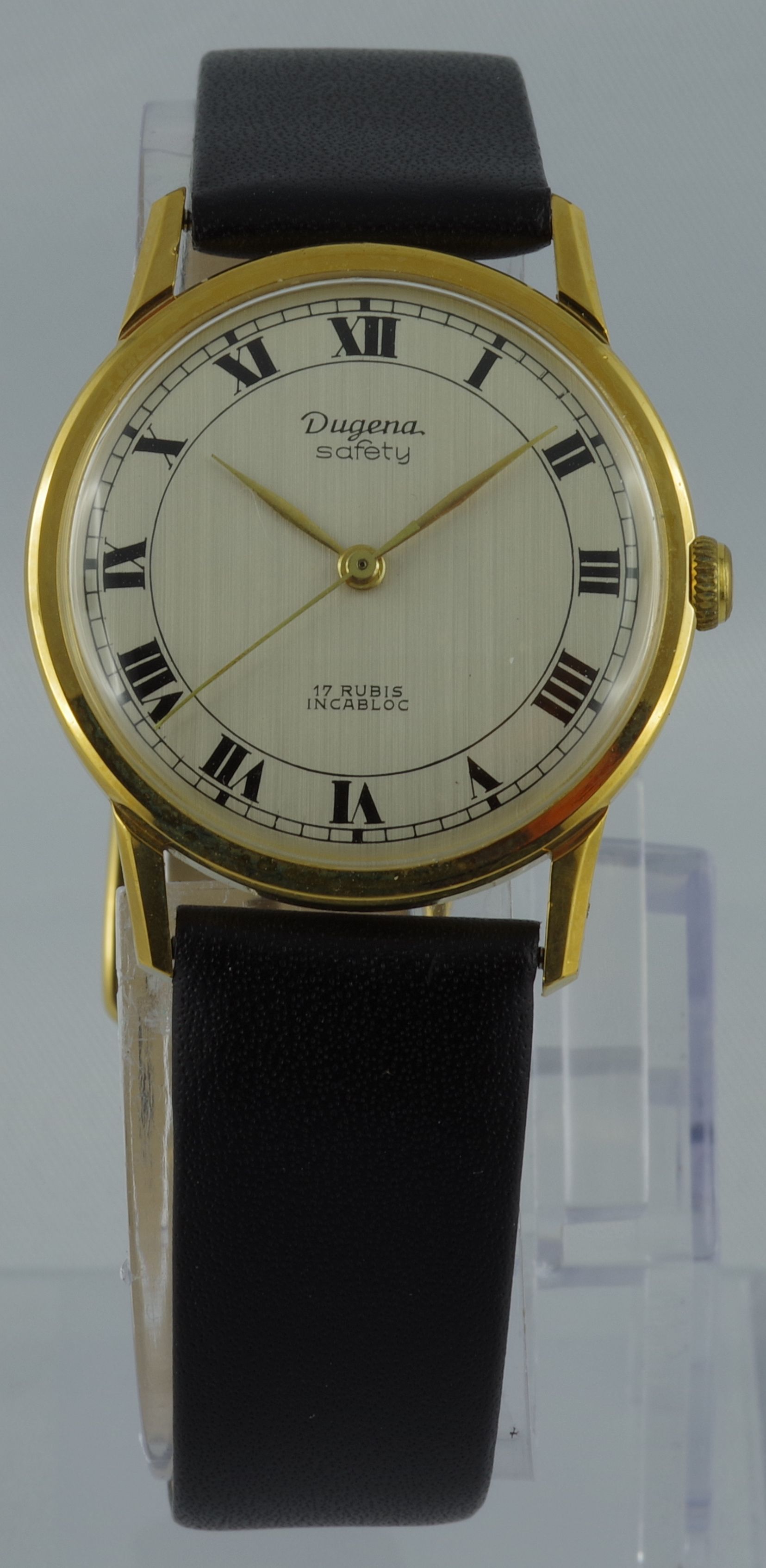 Elegante Dugena Safety Vintage-Armbanduhr – mit Dugena 980 (Bifora 130) Handaufzugswerk