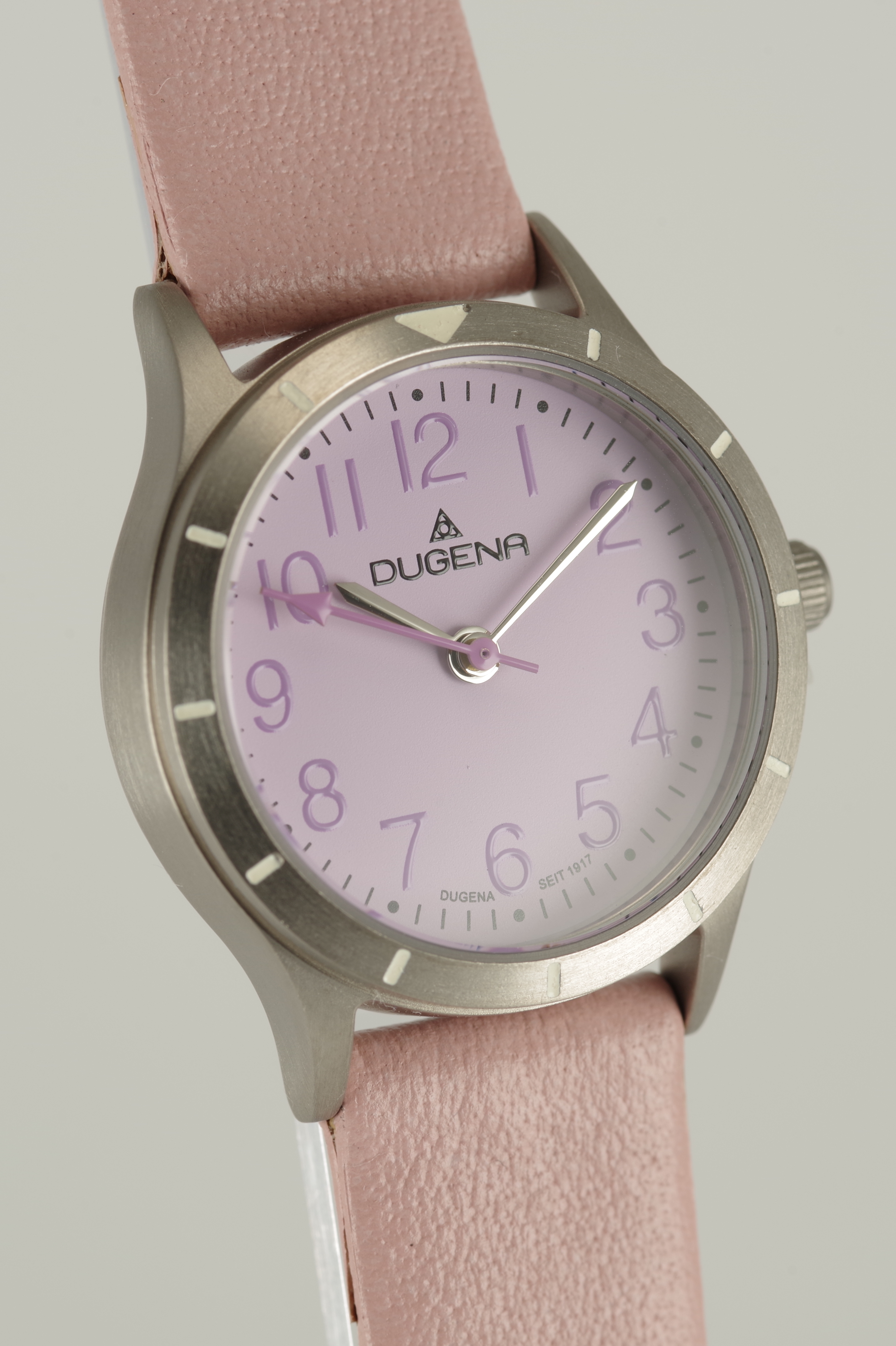 Feminine Dugena Armbanduhr Quartz Titan Mineralglas Kalbsleder Lila Rosa