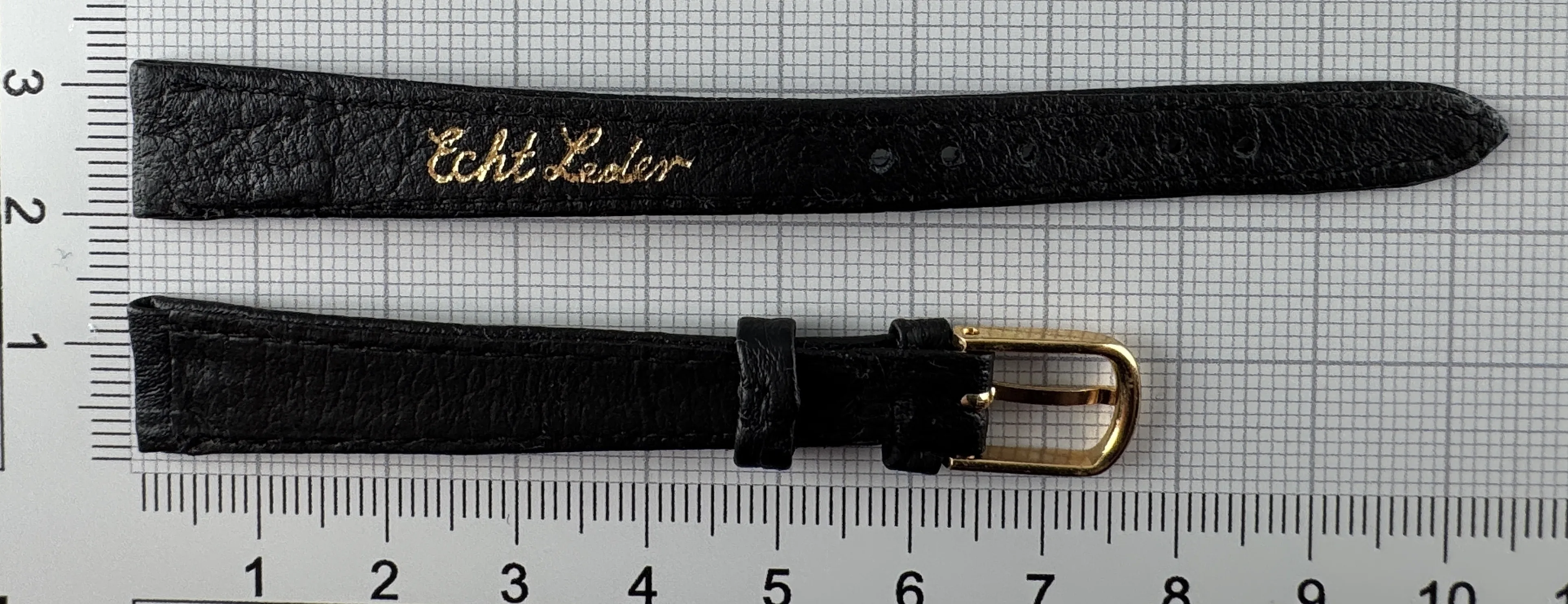 Vintage Uhrenarmband 12mm Echtleder schwarz Naht 8mm goldfarben Vintage Uhrenarmband 12mm Echtleder schwarz Naht 8mm goldfarben