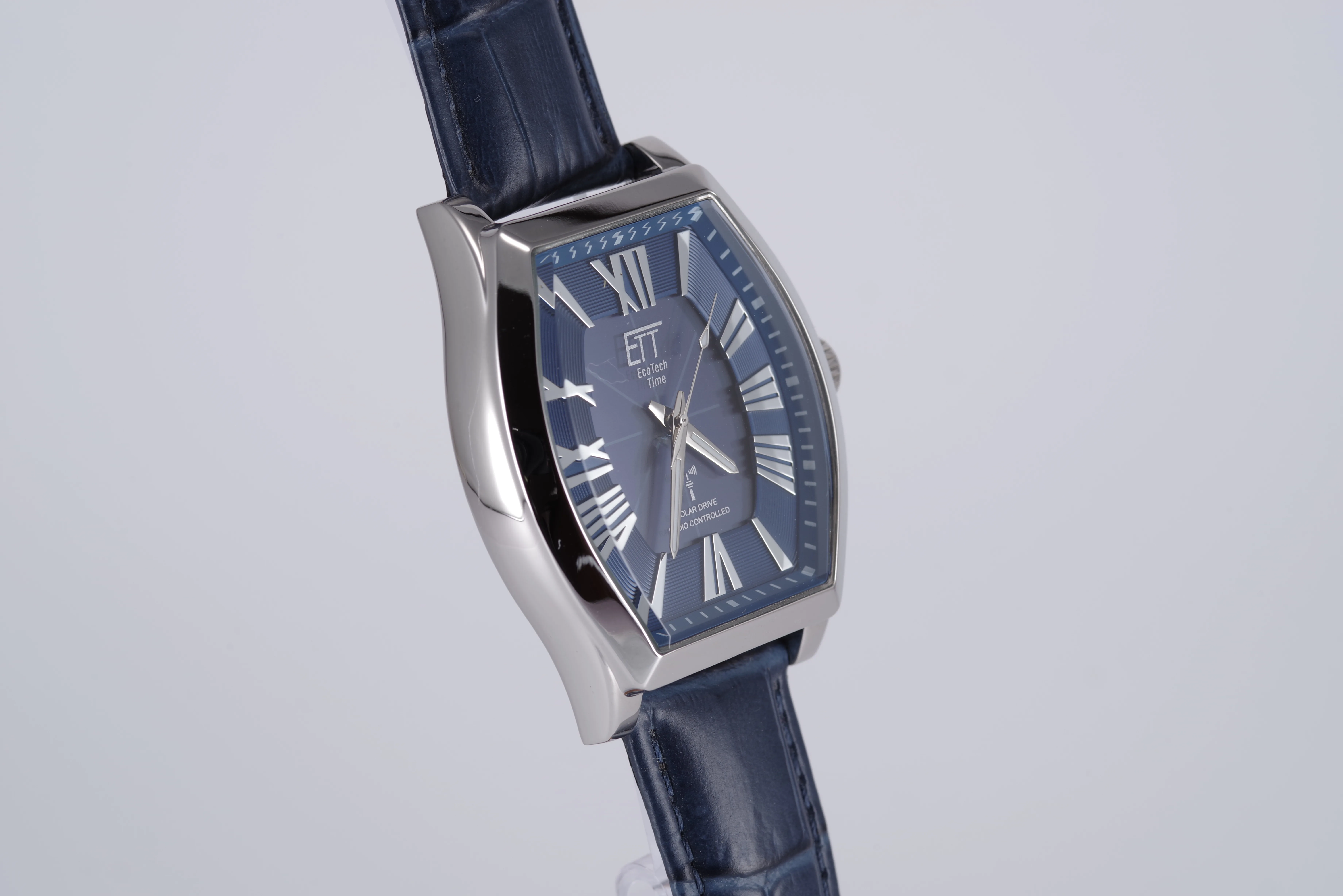 ETT Herren-Armbanduhr Funk Solar Quarz blaues Ziffernblatt silberfarbenes Gehäuse blaues Armband ETT Herren-Armbanduhr Funk Solar Quarz blaues Ziffernblatt silberfarbenes Gehäuse blaues Armband