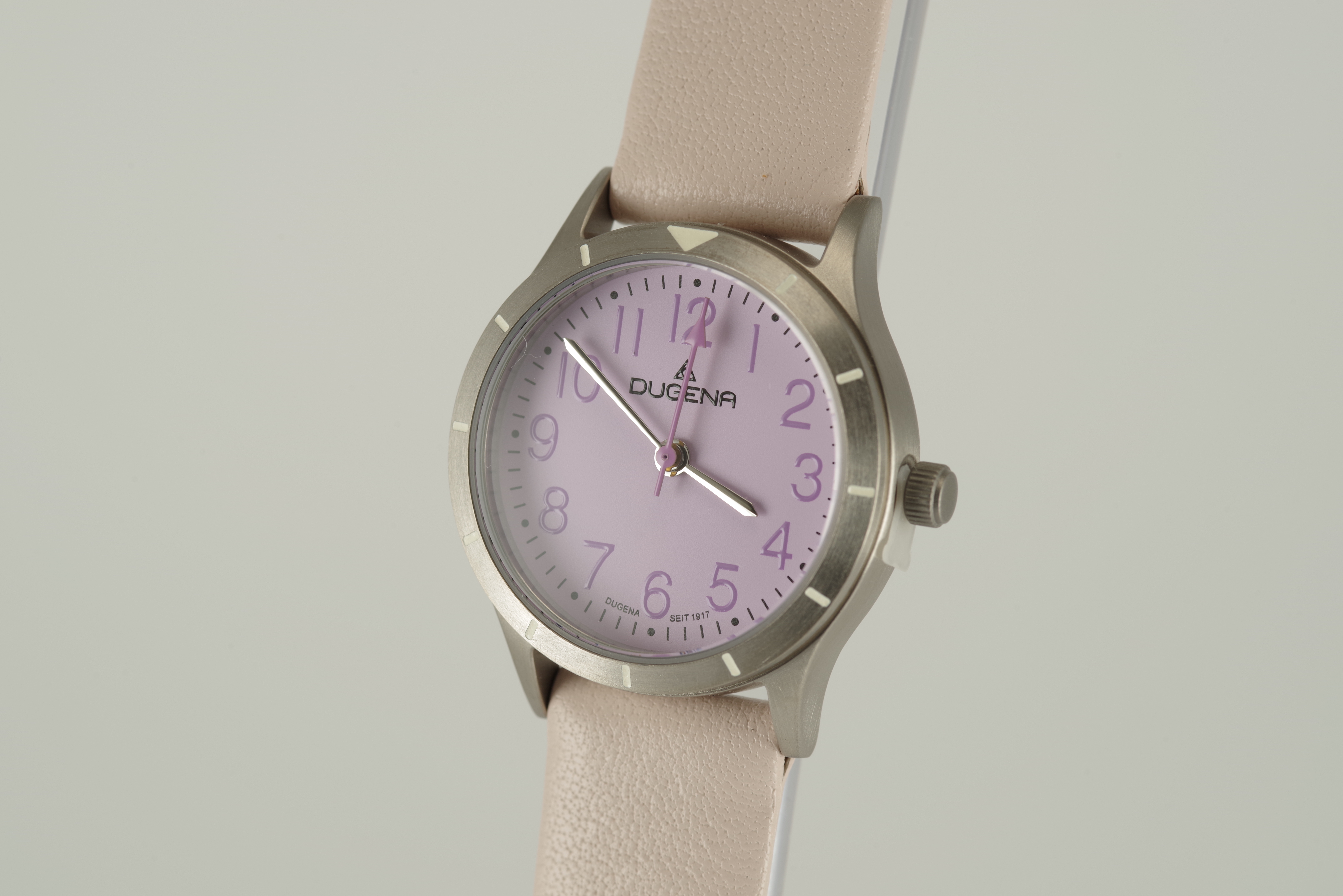 Feminine Dugena Armbanduhr Quartz Titan Mineralglas Kalbsleder Lila Beige