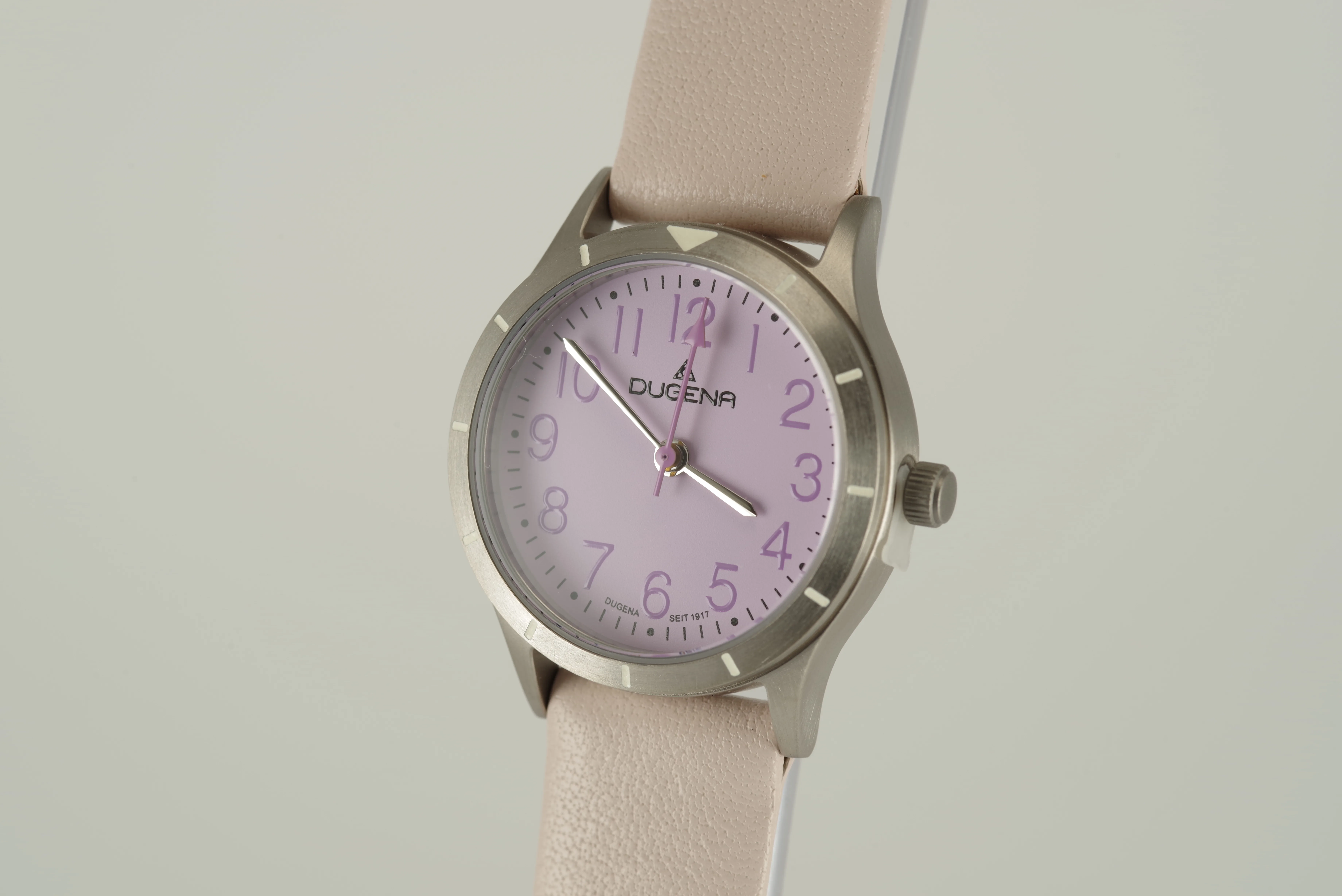 Feminine Dugena Armbanduhr Quartz Titan Mineralglas Kalbsleder Lila Beige