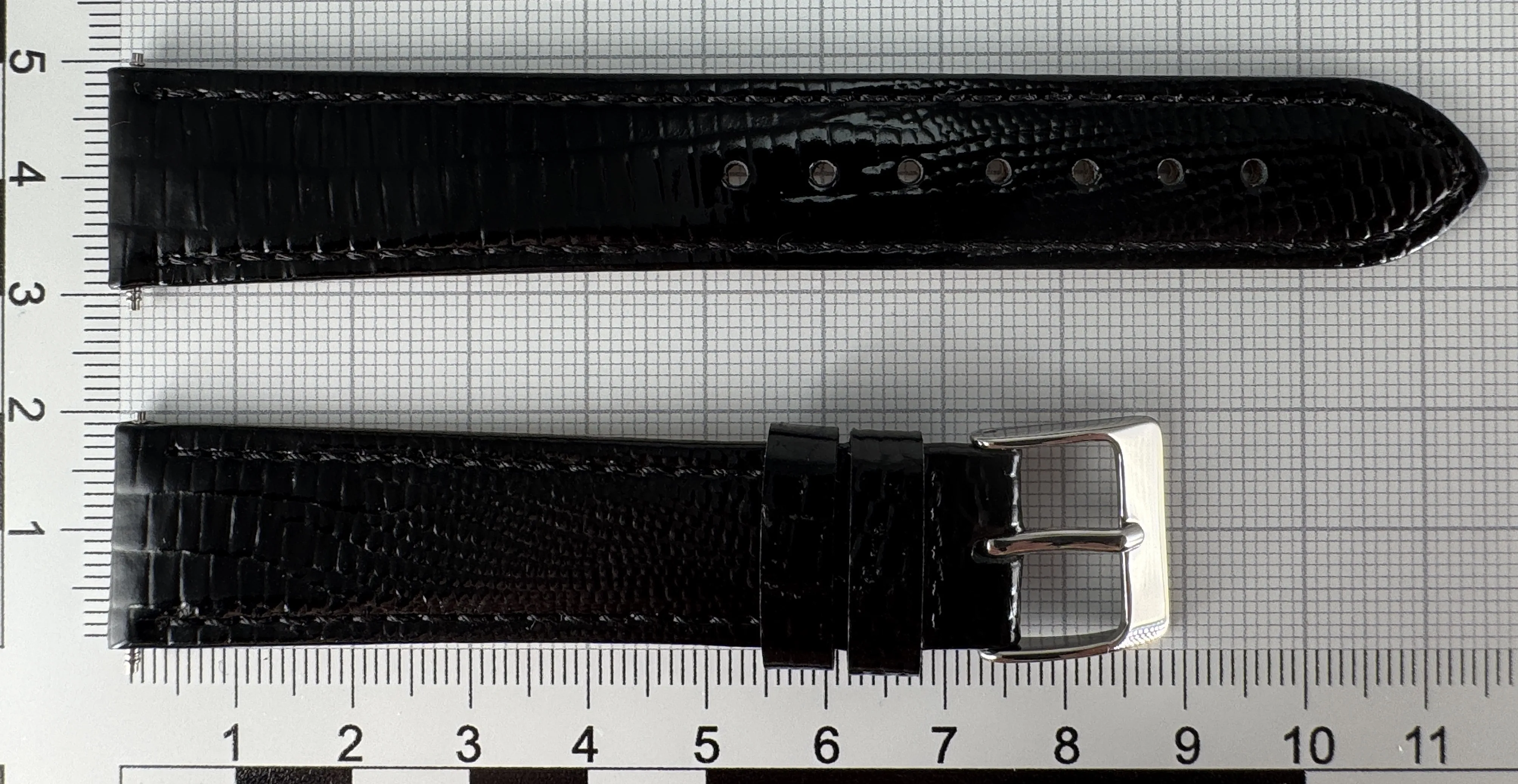 Uhrenarmband Leder 18mm schwarz - Kalbsleder mit Eidechsenstruktur - 16mm Edelstahl