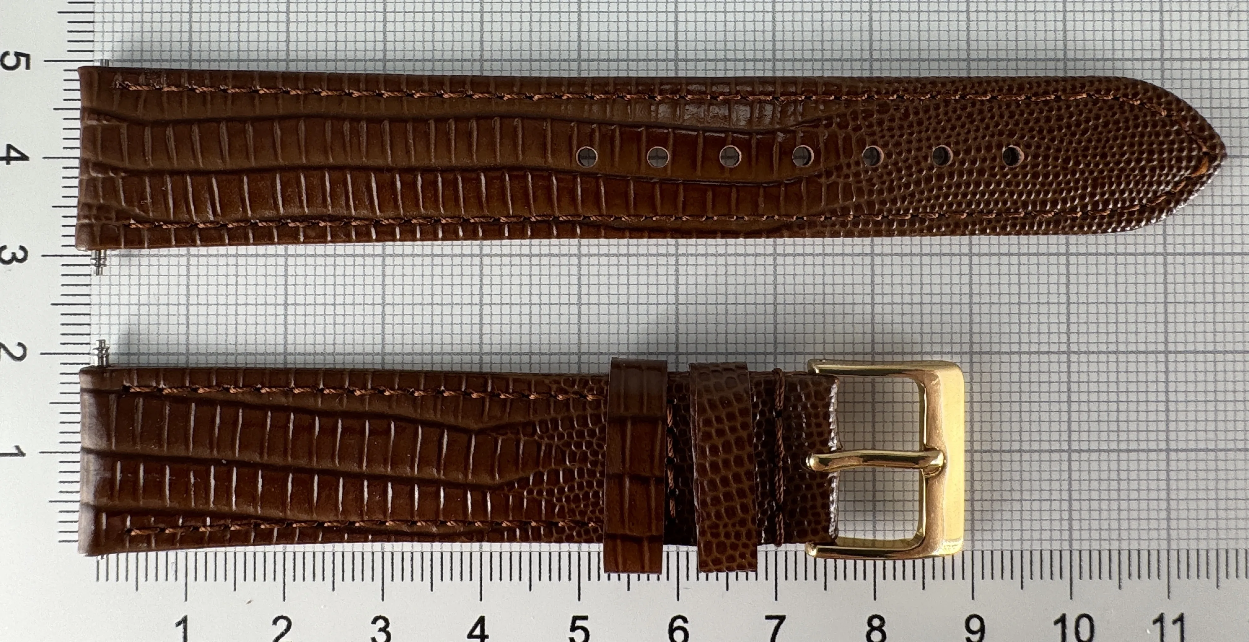 Uhrenarmband Leder 18mm braun - Kalbsleder mit Eidechsenstruktur - 16mm vergoldet Uhrenarmband Leder 18mm braun - Kalbsleder mit Eidechsenstruktur - 16mm vergoldet