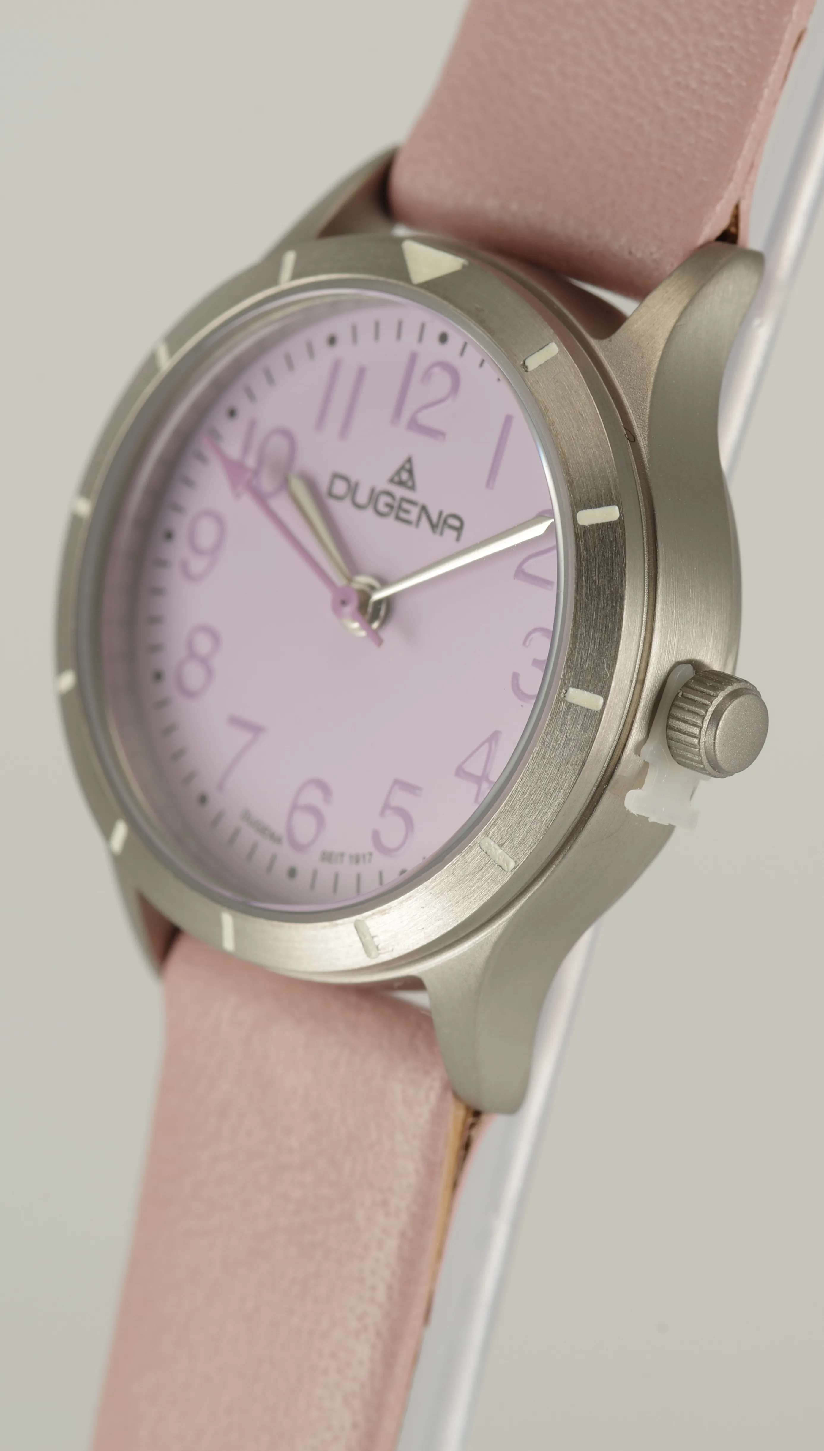 Feminine Dugena Armbanduhr Quartz Titan Mineralglas Kalbsleder Lila Rosa