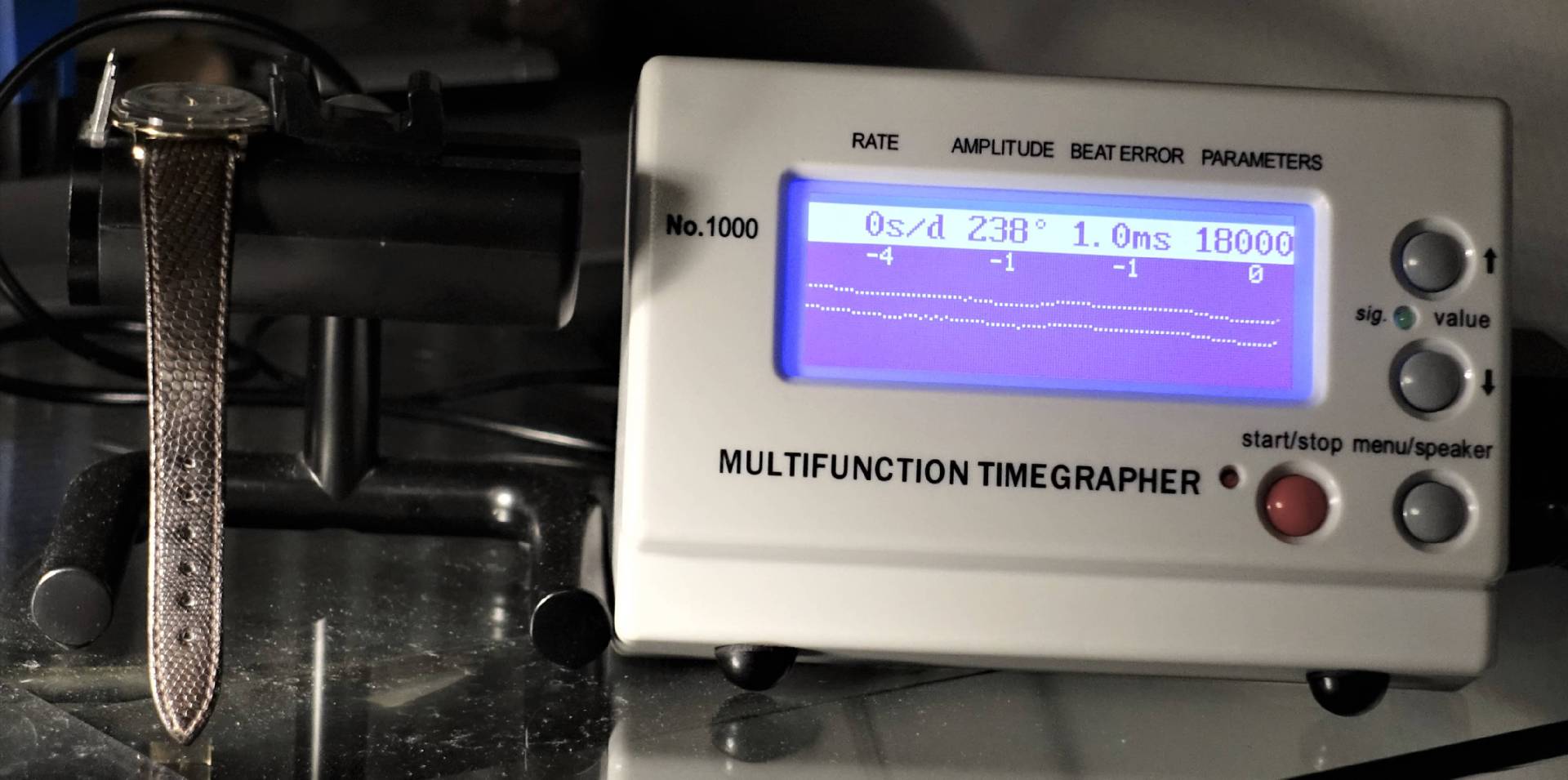 Elektronisches Zeitwaagen Messgerät zur Überprüfung von mechanischen Uhren.