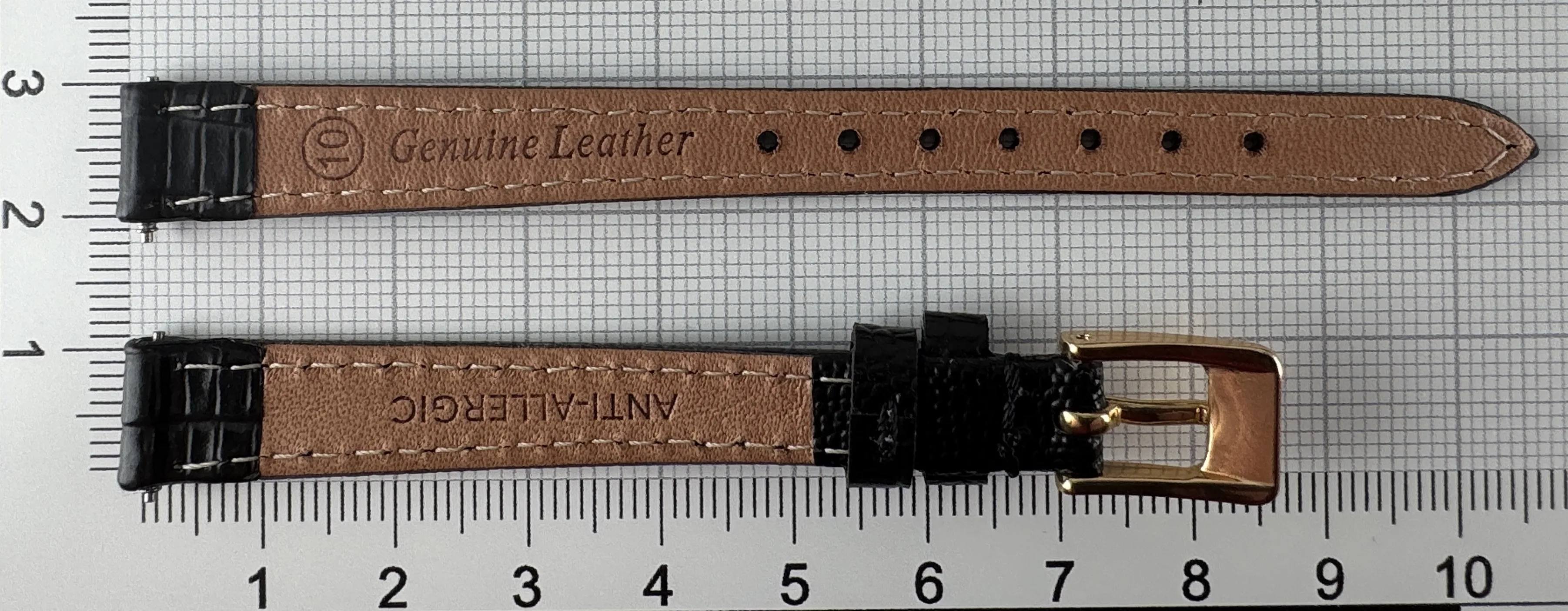 Uhrenarmband Leder 10mm schwarz gold Eidechsenstruktur
