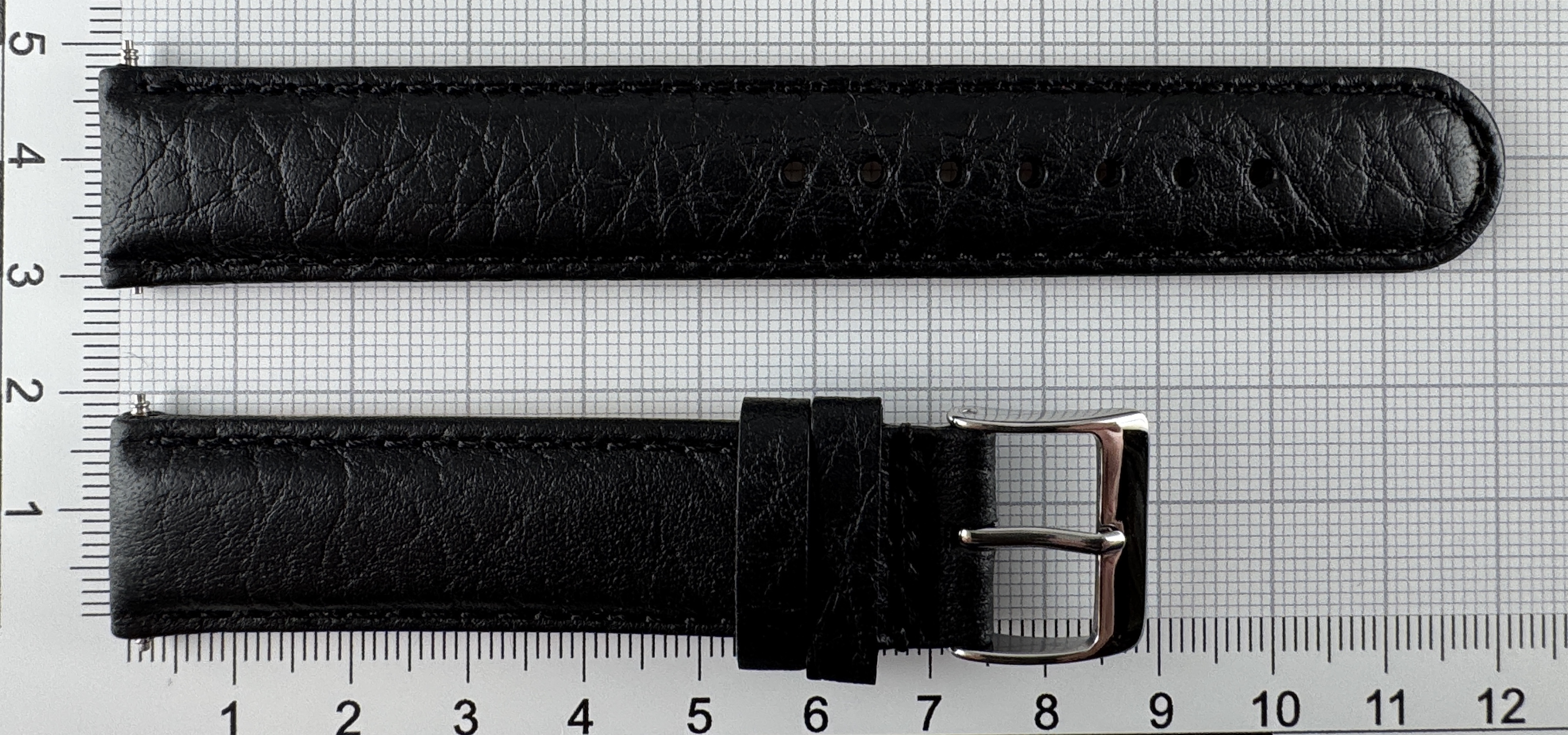 Uhrenarmband 18 mm schwarzes belüftetes Kalbsleder silberfarbene Schnalle