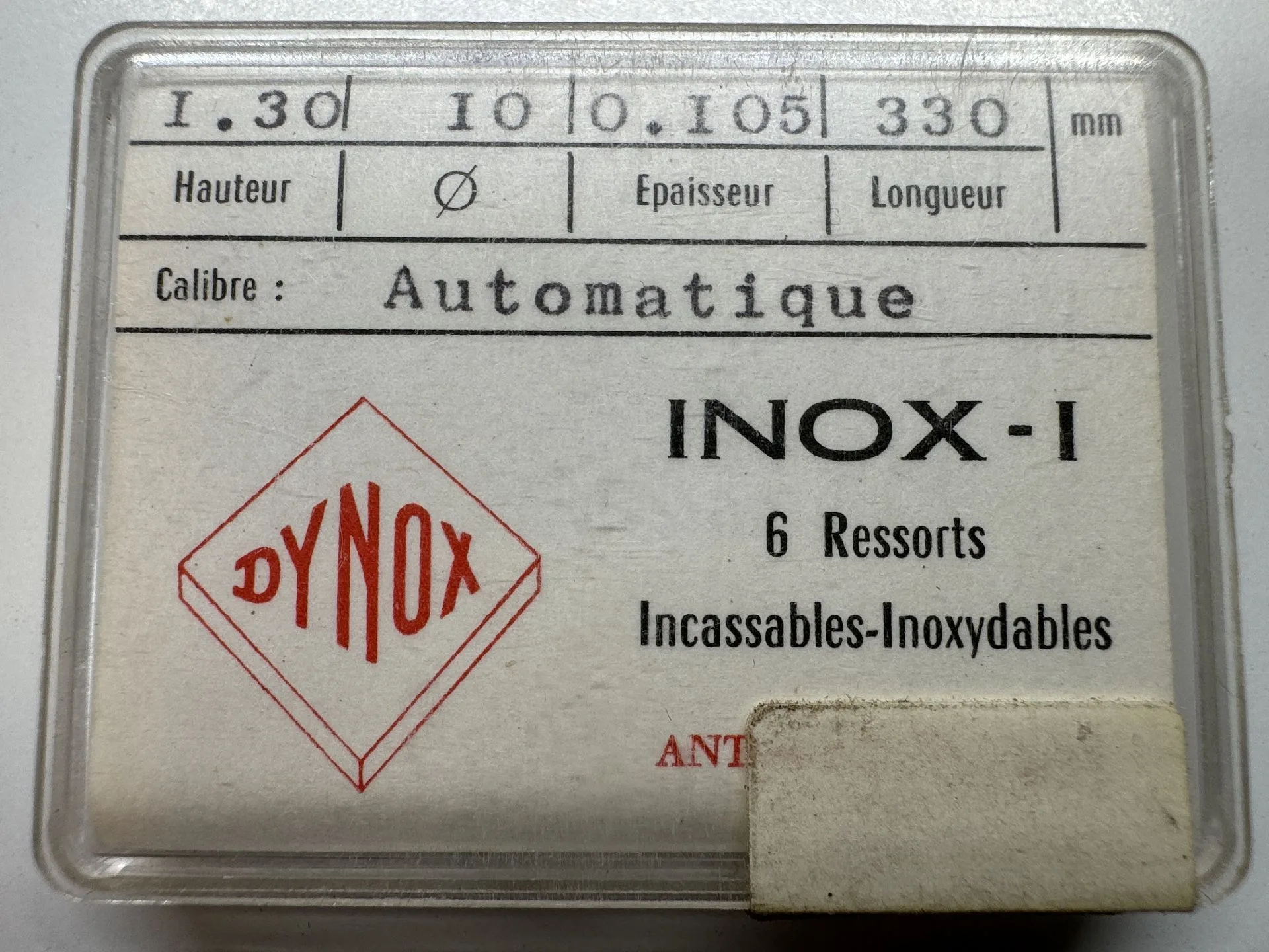 Verpackung mit sechs unzerbrechlichen und rostfreien Uhrfedern für Automatikuhren.